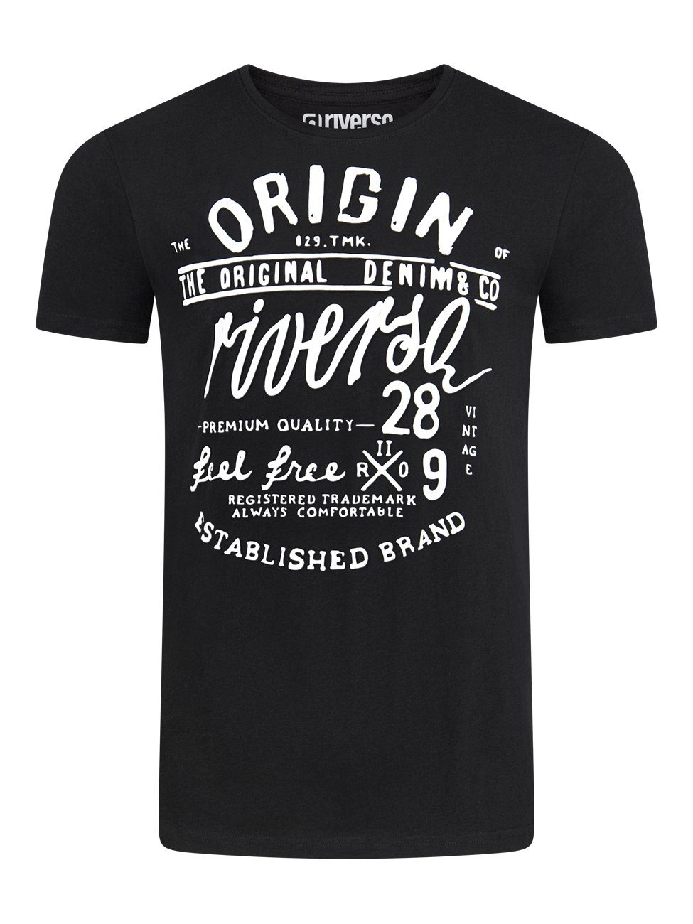 Herren Fit Regular 100% Black Shirt Baumwolle Tee T-Shirt Kurzarm (D1JD) RIVLeon (1-tlg) mit Rundhalsausschnitt aus Printshirt riverso