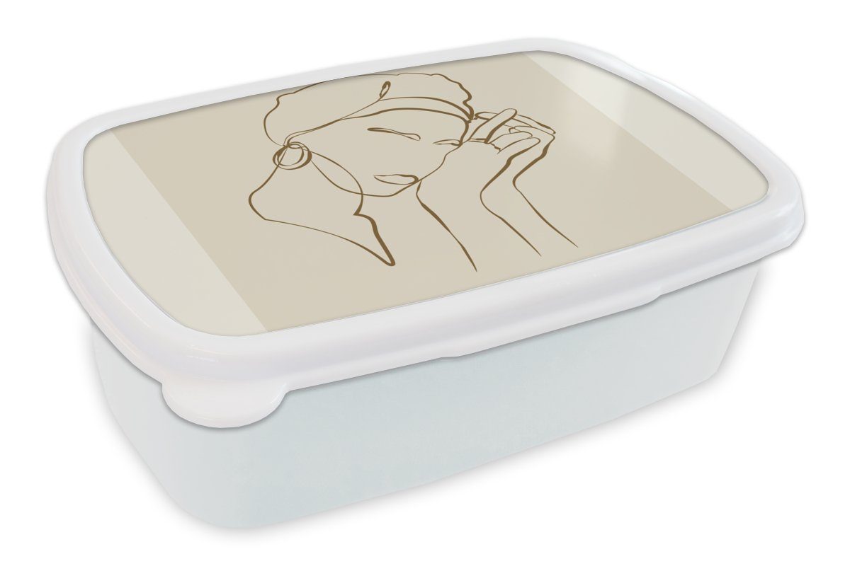 MuchoWow Lunchbox Frau - Linienkunst für und Zitate - Brotdose, und Jungs Erwachsene, für weiß Text, Kunststoff, (2-tlg), Brotbox - Mädchen Kinder