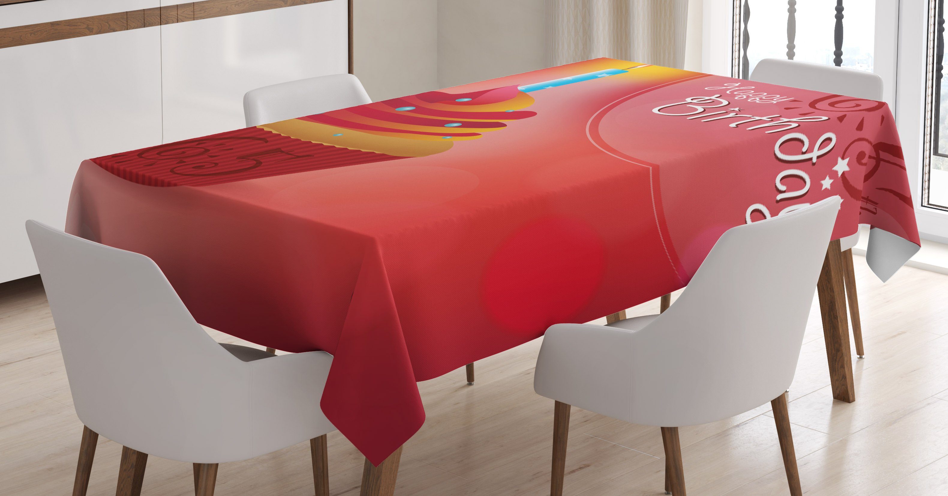 Abakuhaus Tischdecke Farbfest Waschbar Für den Außen Bereich geeignet Klare Farben, rot Geburtstags-Kuchen