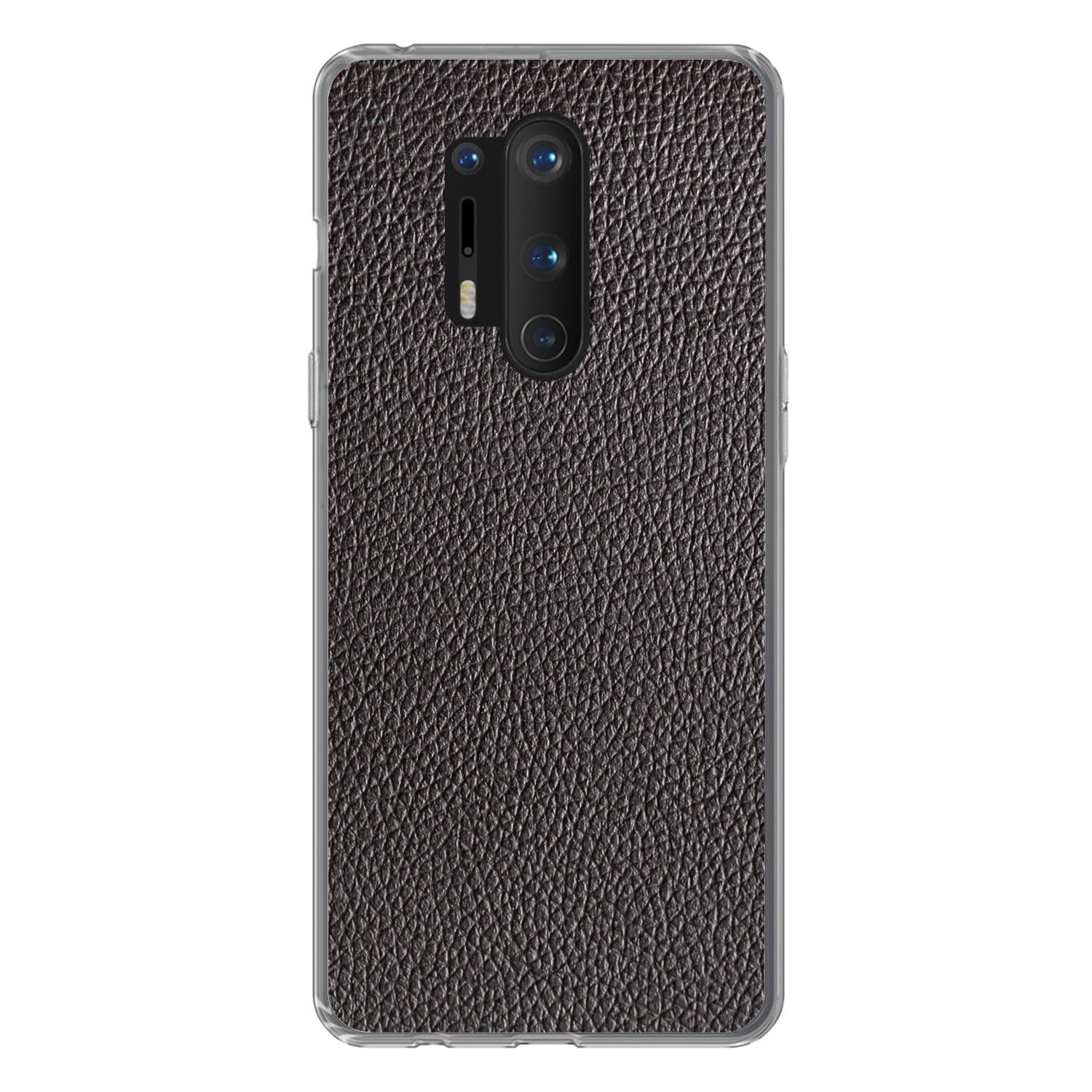 MuchoWow Handyhülle für OnePlus 8 Pro Leder - Lederoptik - Schwarz - Hell, Phone Case, Silikon, Schutzhülle Dünn