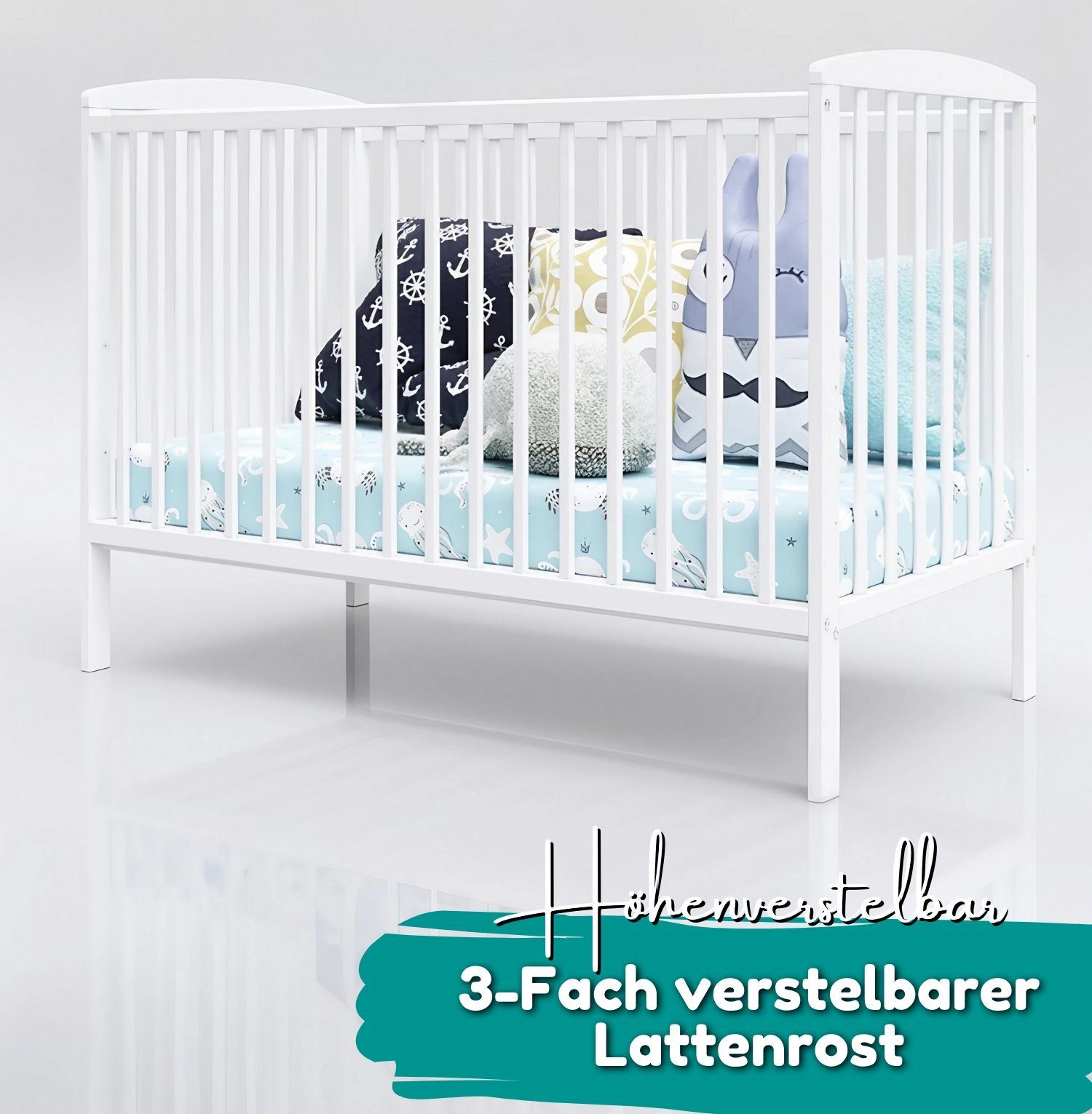 Weiß - Schlaf Matratze mit Babybett I Alavya aus I 60x120 Ihres ruhigen Qualitätsträume LUCAS Kiefernholz Babybett Schatzes, den ohne Home® Gitterbett höhenverstellbar für