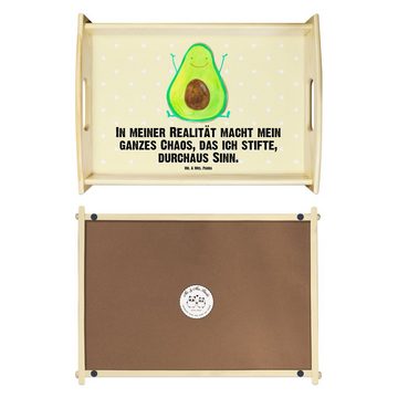Mr. & Mrs. Panda Tablett Avocado Glücklich - Gelb Pastell - Geschenk, Frucht, Tablett, Freude, Echtholz lasiert, (1-tlg), Strahlender Aufdruck