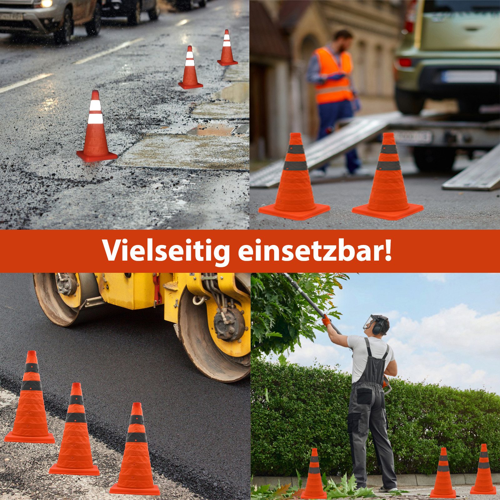 TRUTZHOLM Pylone faltbar 45 cm Leitkegel Warnkegel Verkehrskegel Sicherheitskegel (4 St), reflektierend