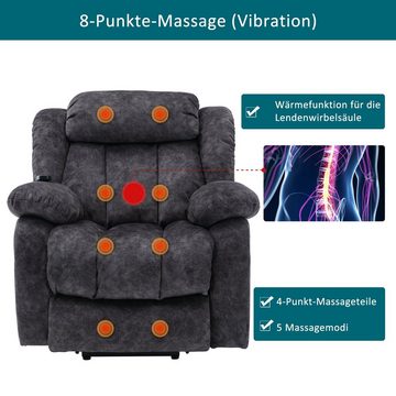 REDOM TV-Sessel (Massagesessel mit relaxfunktion, Fernsehsessel Elektrisch mit Aufstehhilfe und Liegefunktion), Liegestuhl mit Wärme- und Vibrationsfunktion