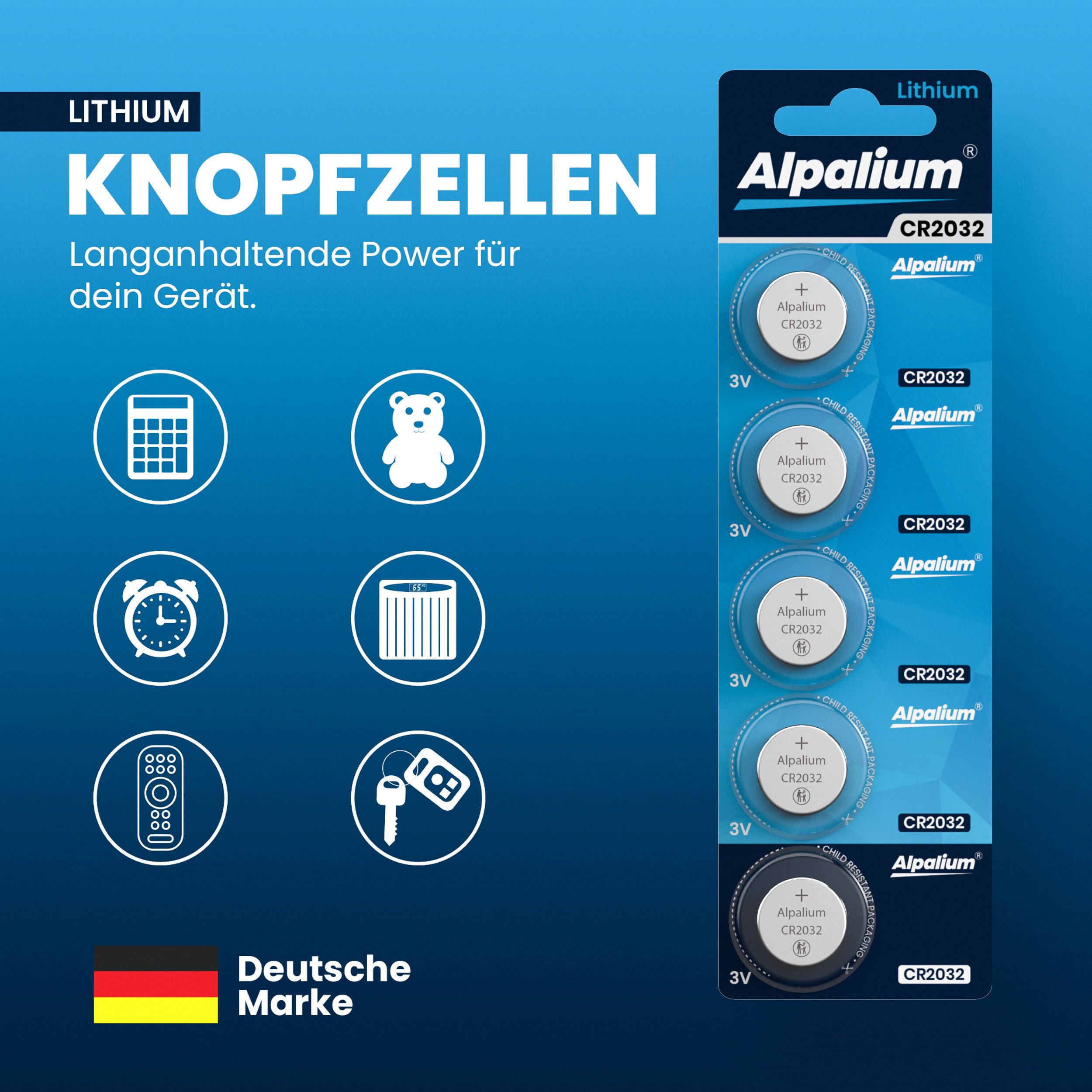 ALPALIUM CR2032 Knopfzellen Batterien 40 Stück Alpalium Sparset Knopfzelle, (3V V), Lithium, lange Lagerfähigkeit, umweltfreundlich verpackt, Sparset