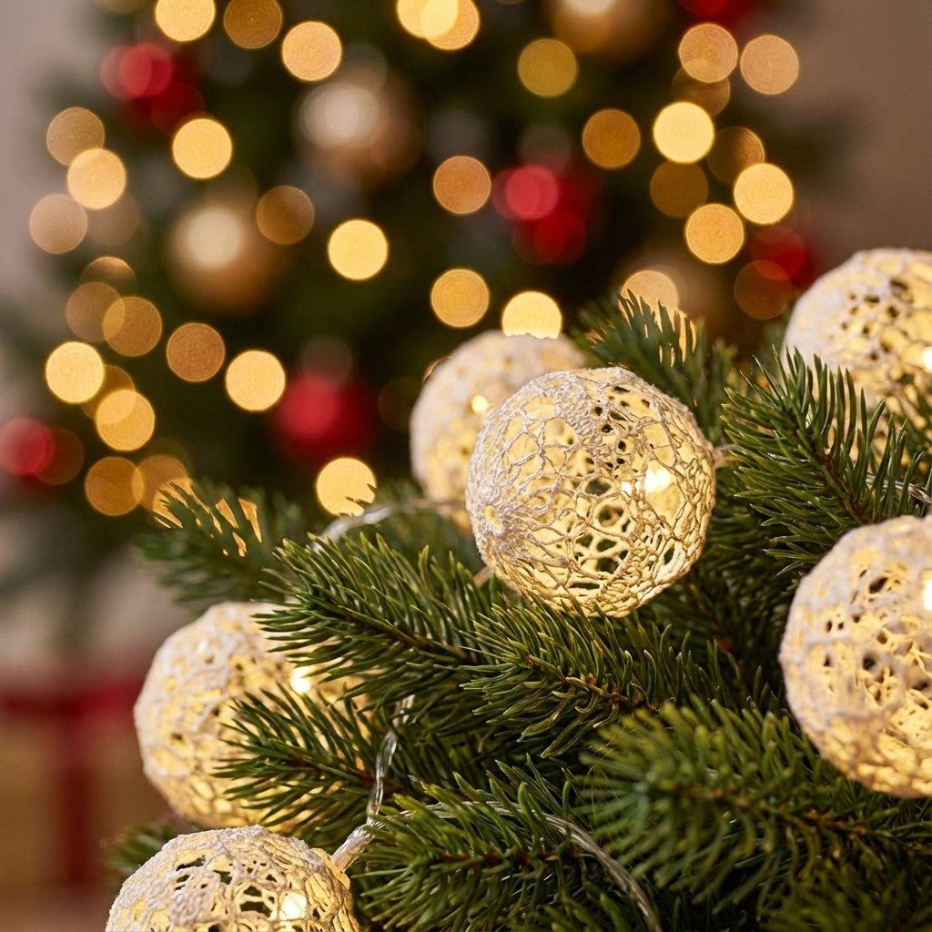 Provance Lichterkette LED Lichterkette Weiß mit 10 Großen Kugeln Innen