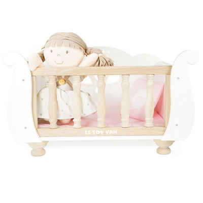 LeNoSa Puppenbett Vintage Holzbett - Puppenbett mit Gitterstäben weiß