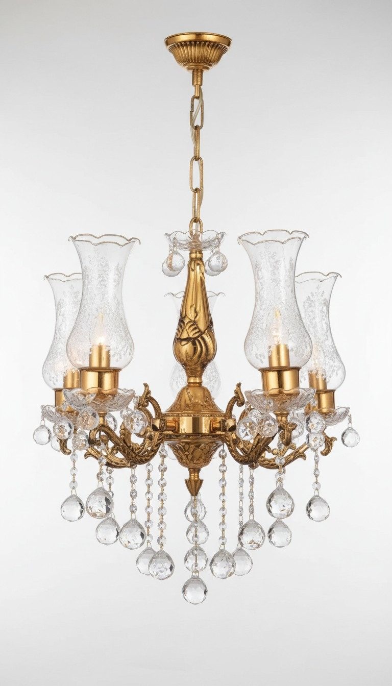 JVmoebel Kronleuchter Eleganter Deckenleuchter in Gold mit Kristallakzenten, Leuchtmittel wechselbar, Made in Europa