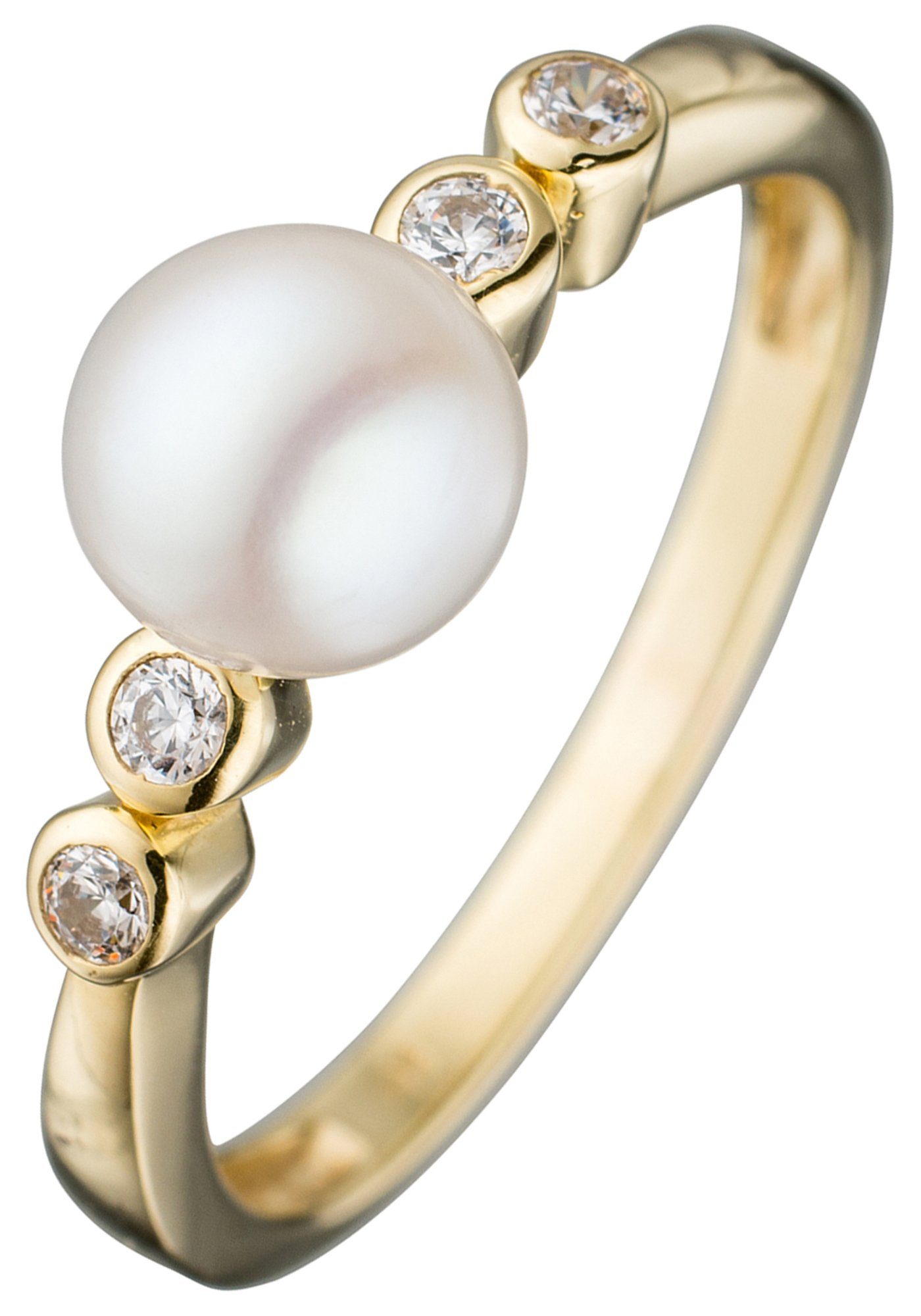 JOBO Perlenring, 333 Gold mit Süßwasser-Zuchtperle und Zirkonia günstig online kaufen