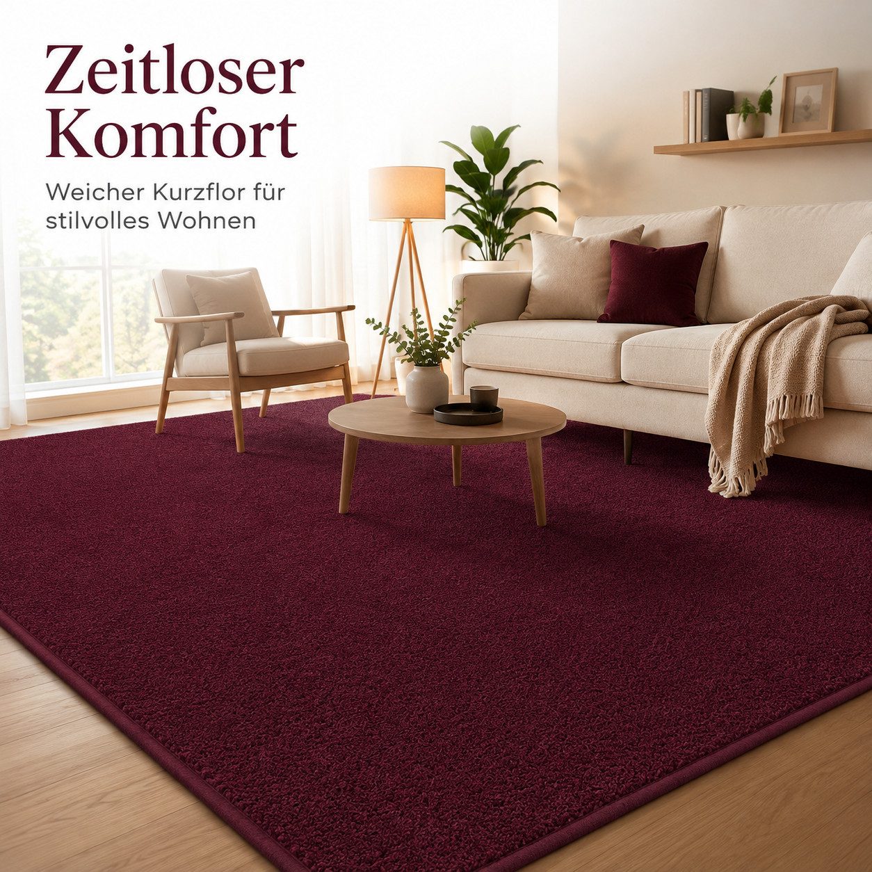 Lochas Designteppich Kurzflor Teppich Uni Schwarz – Weich, rutschfest & waschbar
