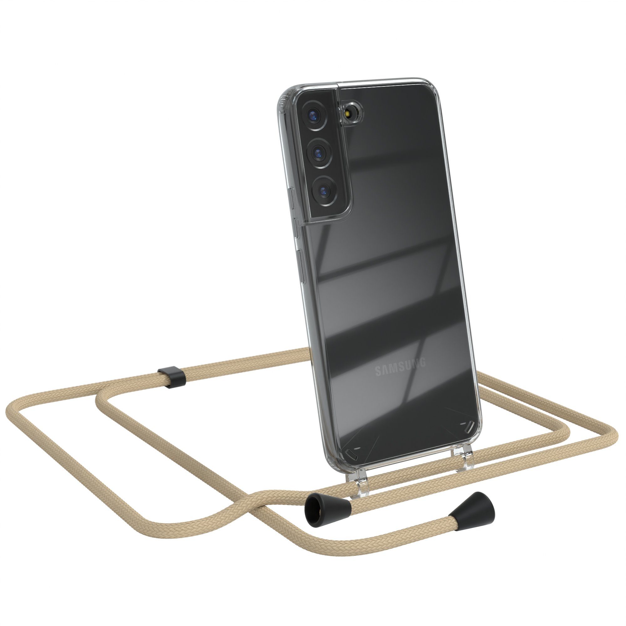 EAZY CASE Handykette Kette Clips Schwarz für Samsung Galaxy S22 5G 6,1 Zoll, Handykordel Umhängetasche für Handy Hülle durchsichtig Beige Taupe