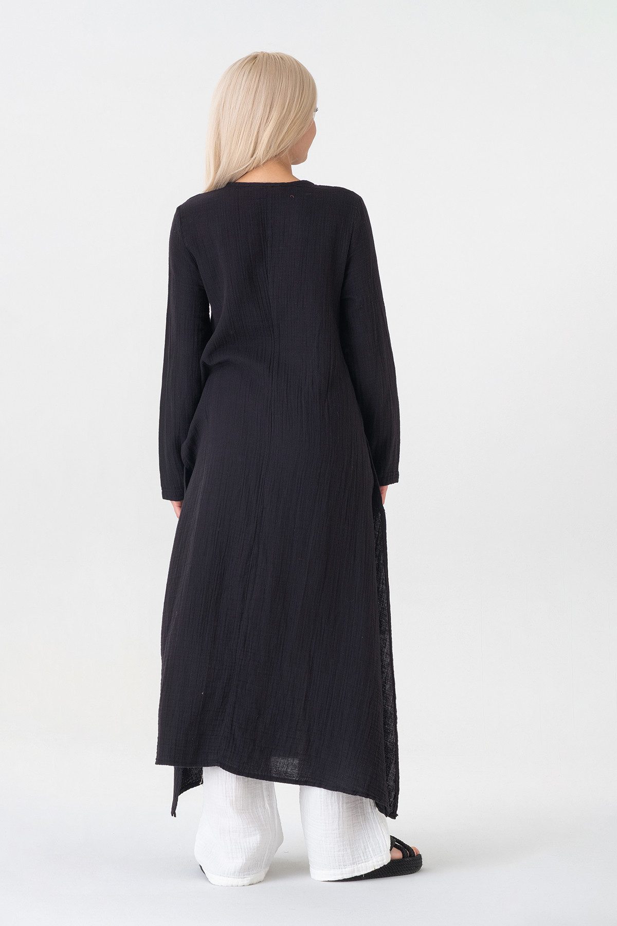 WENOR Longtunika Damen Musselin Longbluse Langarm mit Seitenschlitzen Modest Fashion extra langer Schnitt für bedeckte Looks – Bild 4 von 5
