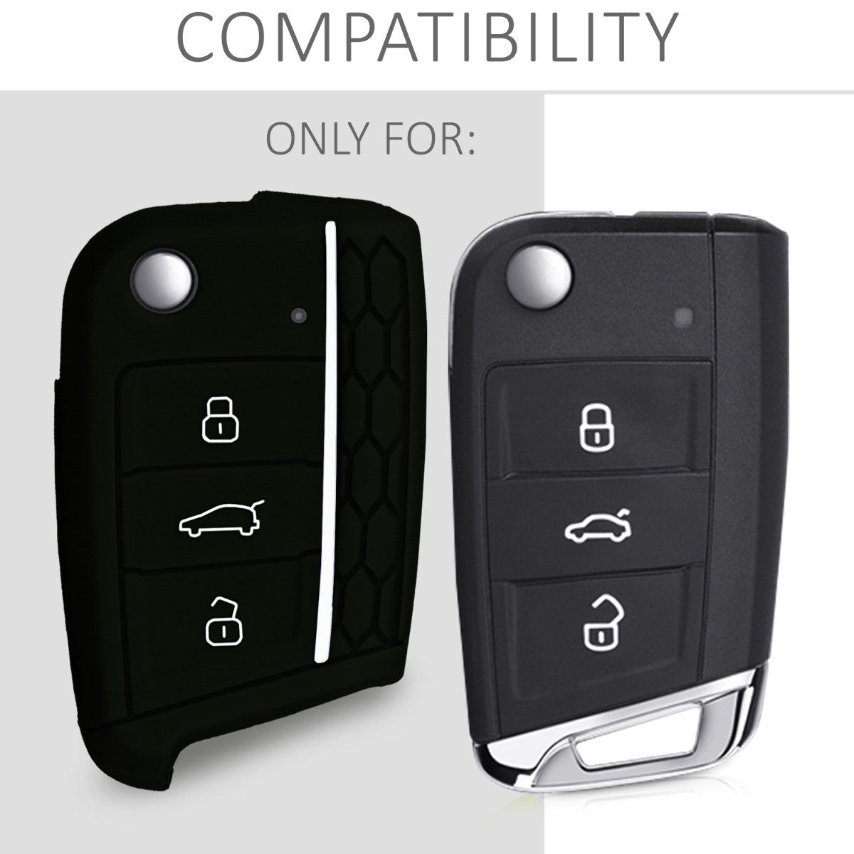 Silikon Schlüsselhülle Schlüssel Cover Autoschlüssel für Case 7 kwmobile MK7, Schwarz-Weiß Golf VW Hülle Schlüsseltasche