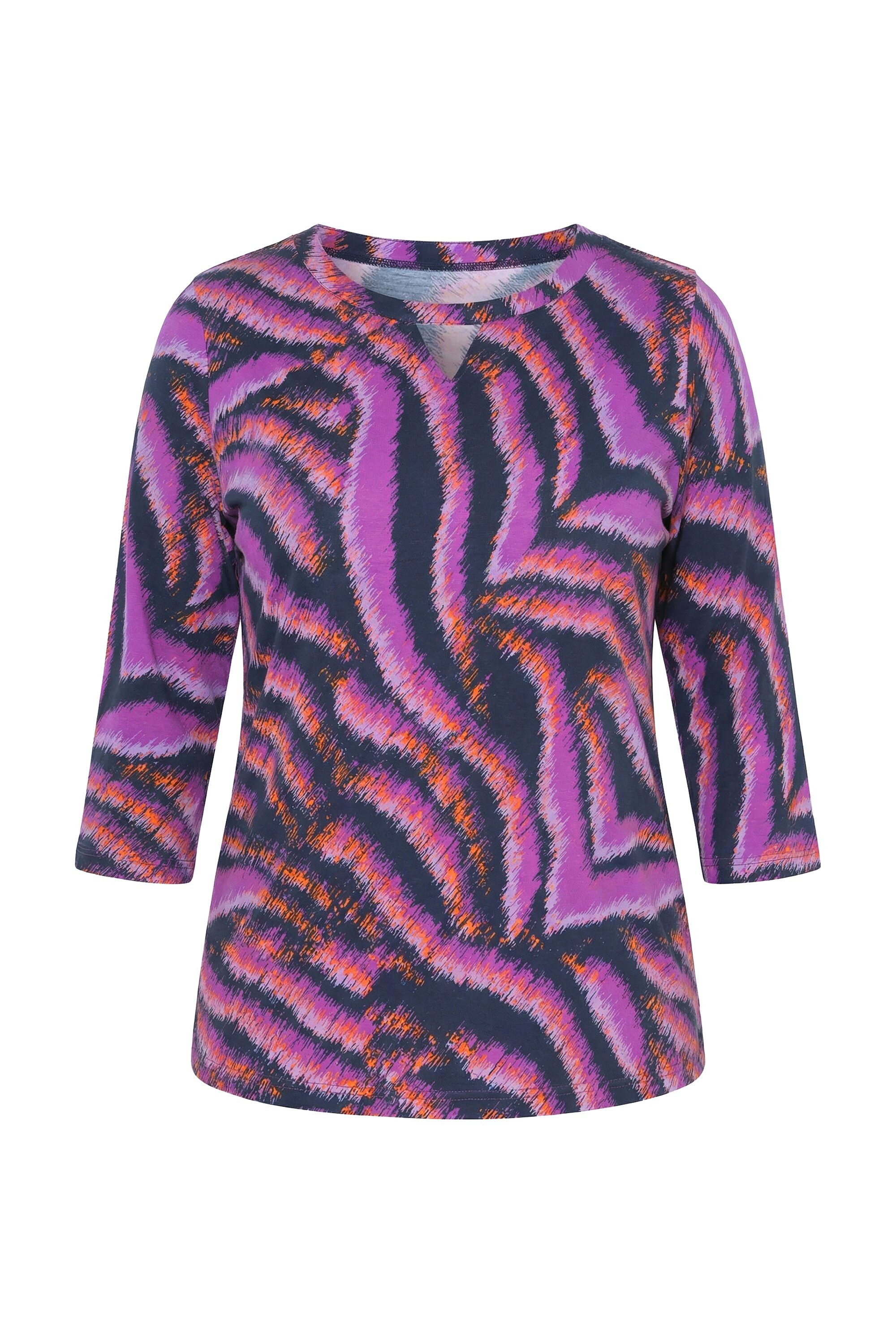 Ulla Popken T-Shirt Shirt Animal-Muster Classic Rundhals 3/4-Arm