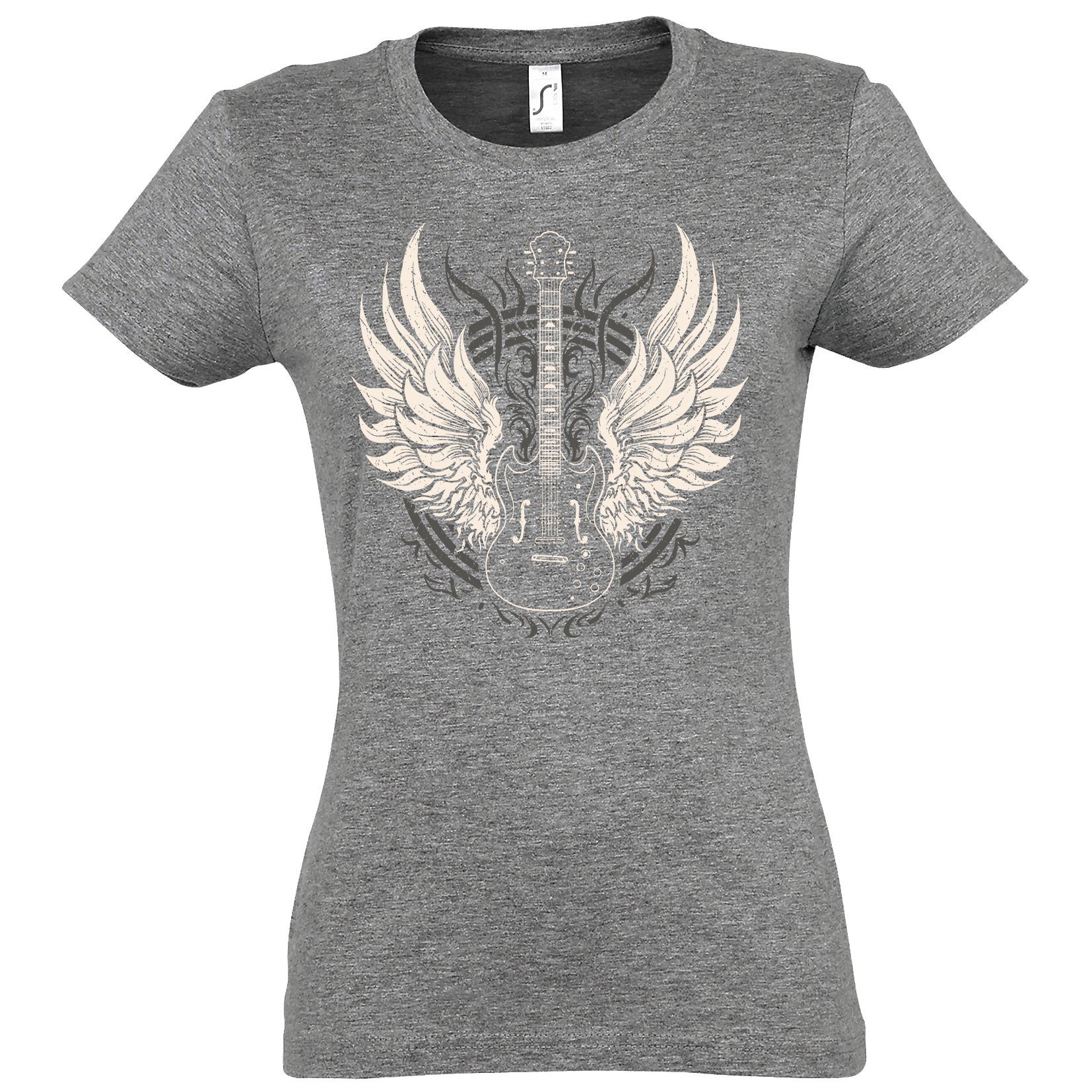 Grau Youth mit Gitarre T-Shirt Print Print-Shirt Designz Flügel Damen modischem