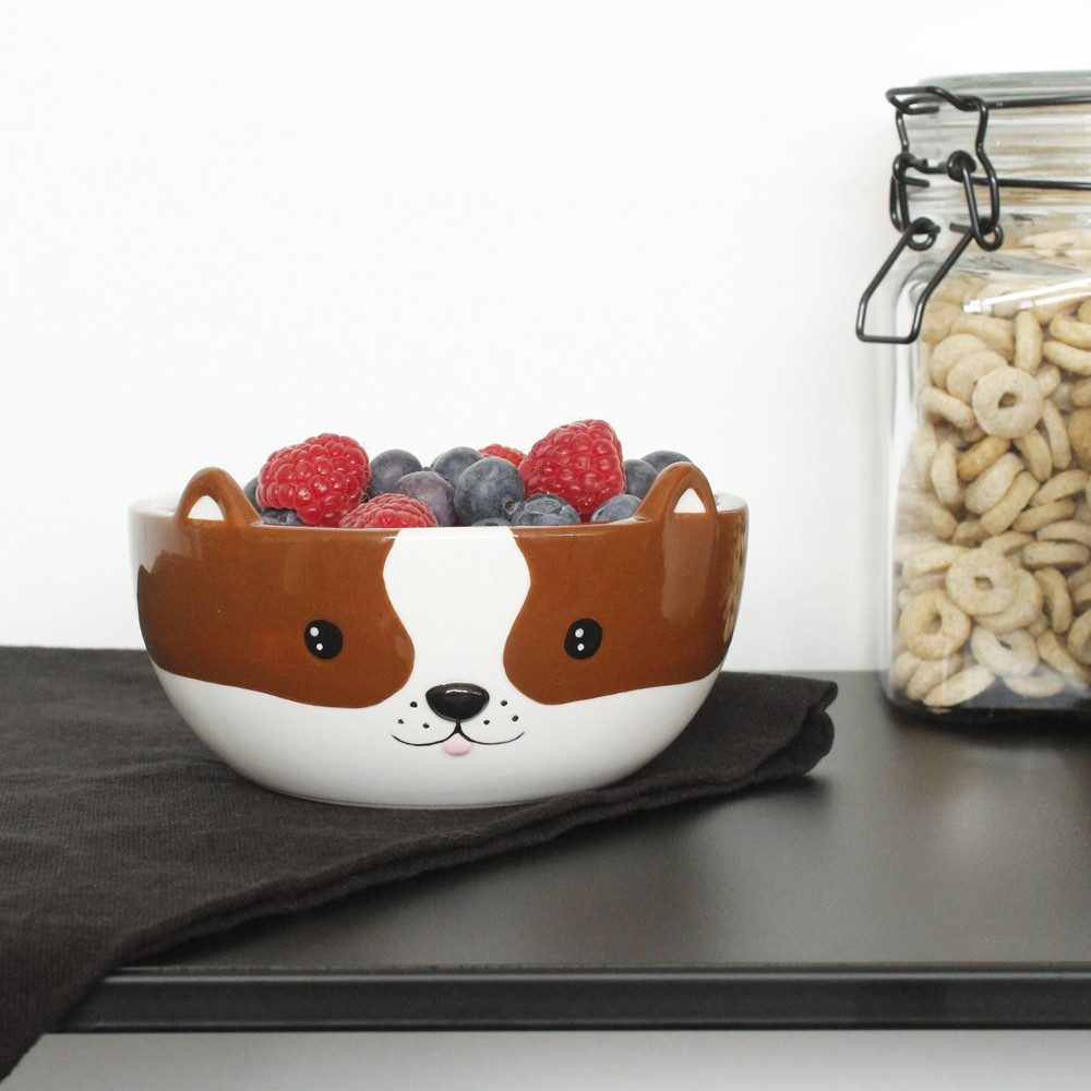 Winkee Müslischale Hund, Keramik, (handbemalt), ca. Ø 13 x 6 cm, Schälchen für Müsli und Snacks