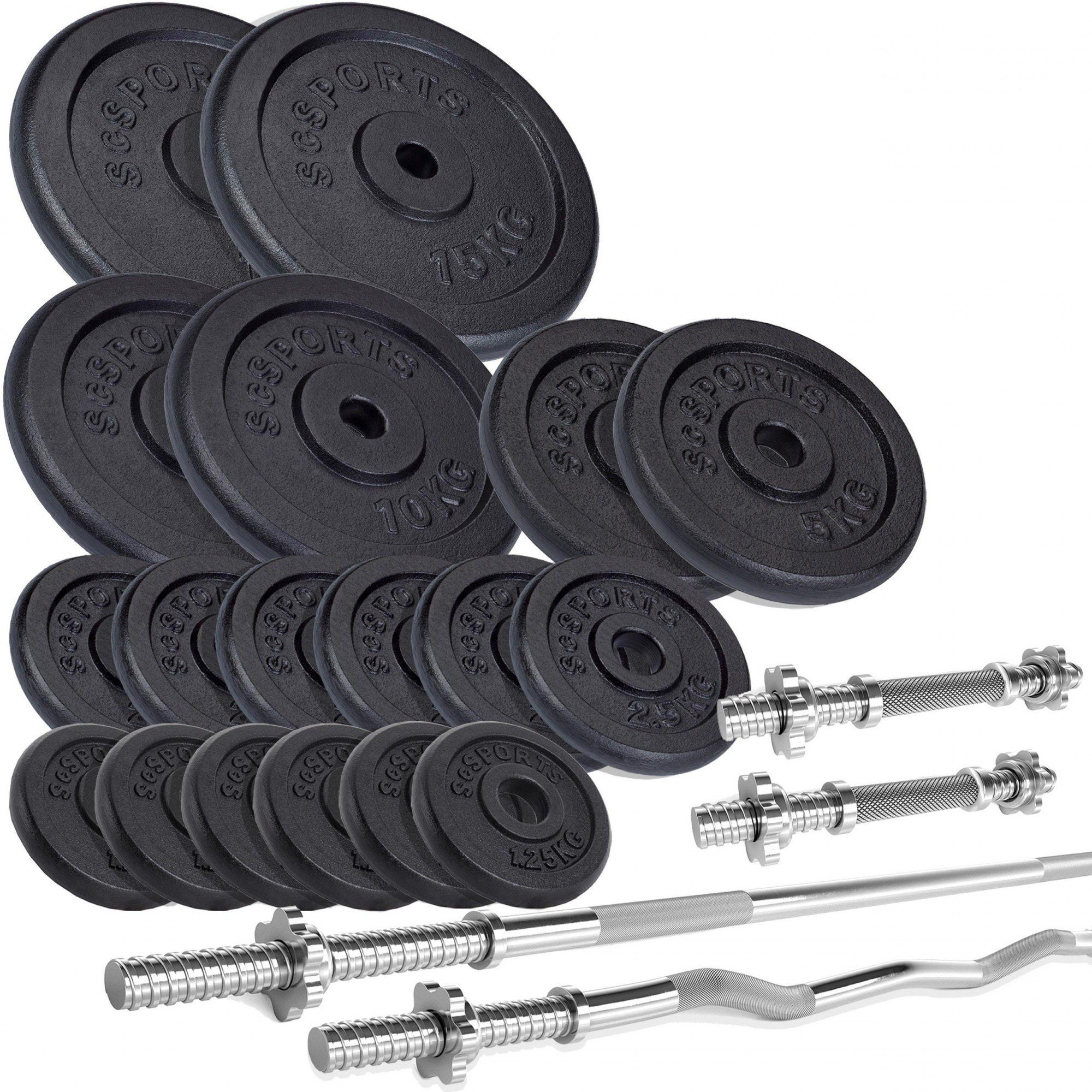 ScSPORTS® Hantel-Set 104kg Hanteln Kurzhanteln Langhantel SZ Stange Gewichte 31mm | Hantelsets