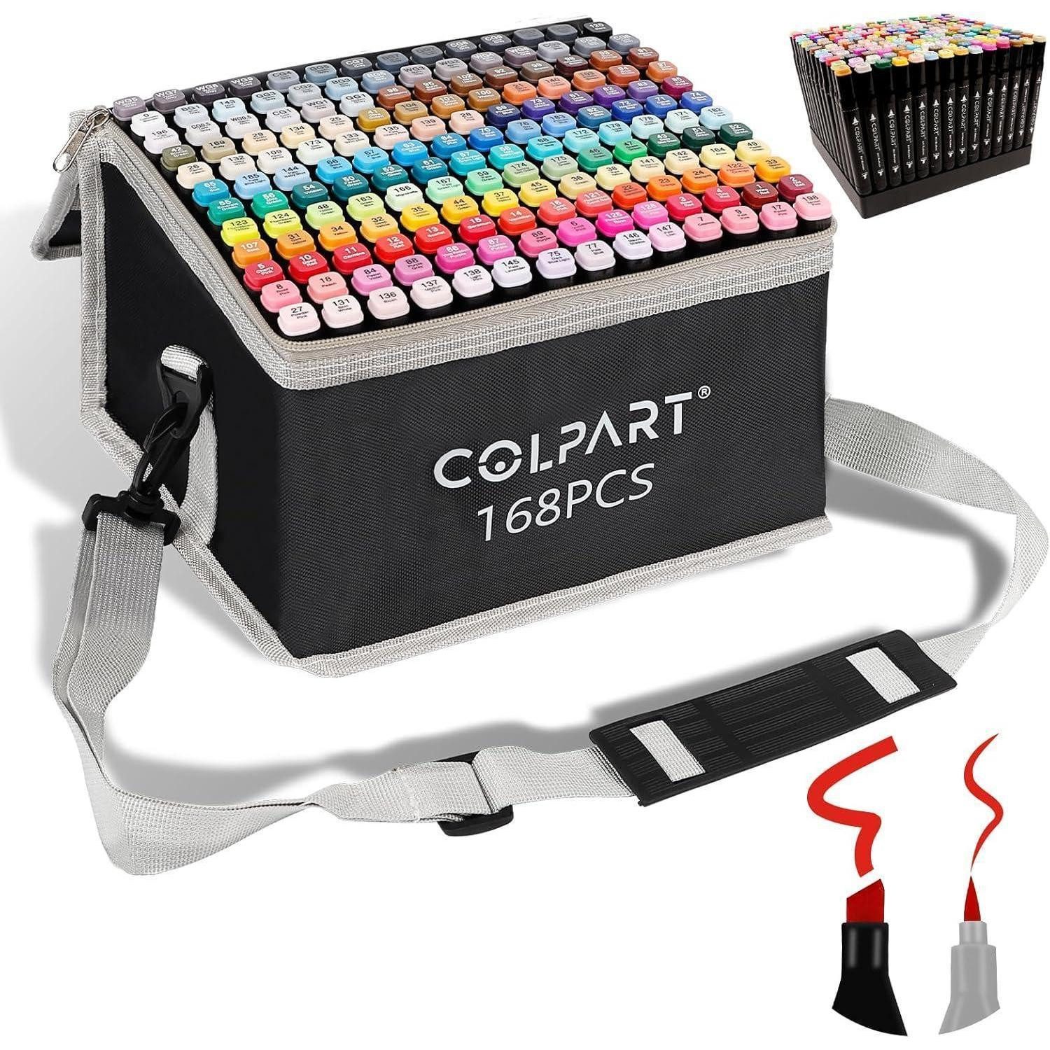 colpart Permanentmarker Filzstifte Alkohol Permanent 168 Farben Brush Twin Soft Tip168 Farben