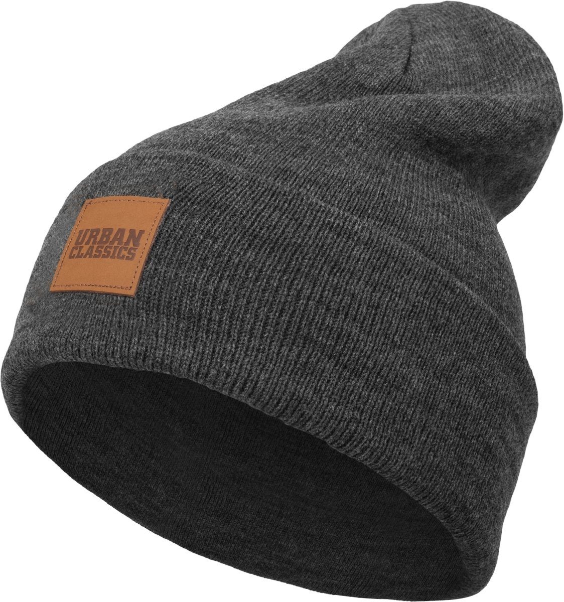 URBAN CLASSICS Beanie Unisex Synthetic Leatherpatch Long Beanie (1-St) charcoal