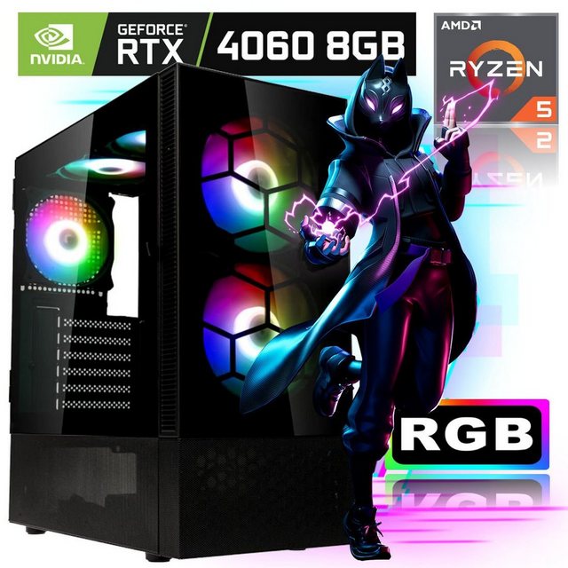 Meinpc Player 7500 RTX 4060 Gaming-PC (AMD Ryzen 5 7500F, GeForce RTX 4060, 32 GB RAM, 500 GB SSD, Tower, Gaming, Gamer, RGB, DDR5-Ram)