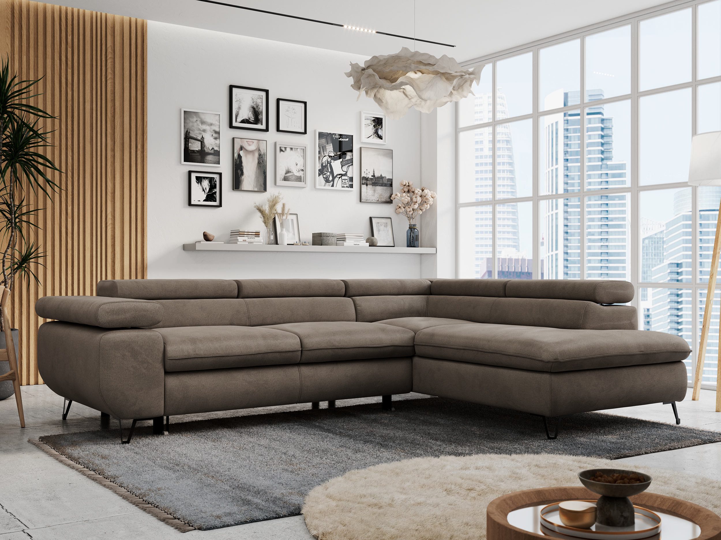 MKS MÖBEL Ecksofa PETER L, Set, Ecksofa L-form, HR35-Schaum, Wellenfederkern, Bettfunktion, Einstellbare Kopfstützen, Bettkasten