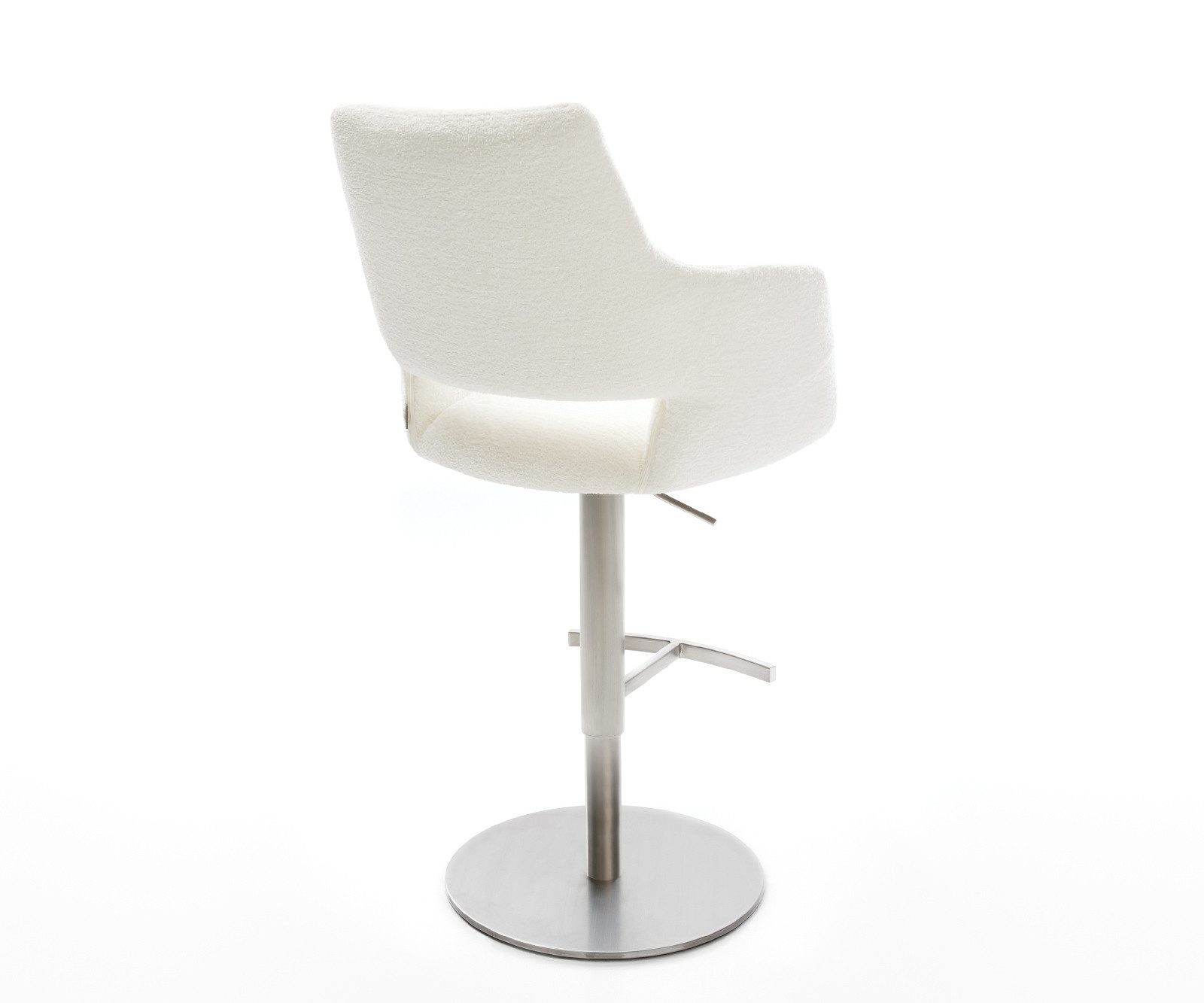 DELIFE Barhocker Yago-Flex, Drehfuß höhenverstellbar Edelstahl Silberfarben Bouclé Soft Beige Tasc