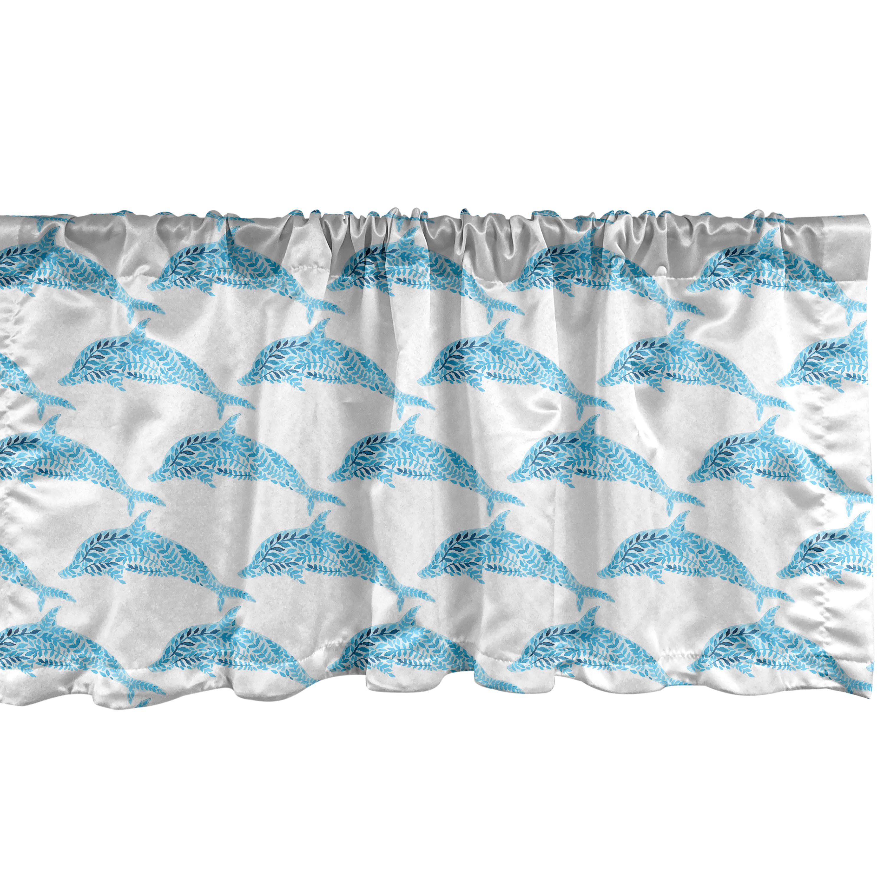 Scheibengardine Vorhang Volant für Küche Schlafzimmer Dekor mit Stangentasche, Abakuhaus, Microfaser, Meer Aqua Dolphins Leaves