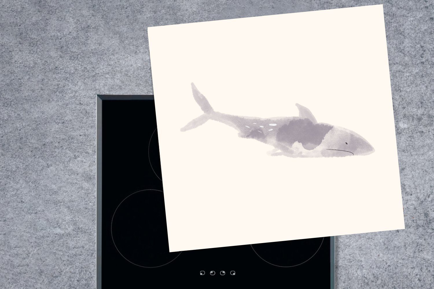 MuchoWow Herdblende-/Abdeckplatte Haie küche cm, - Arbeitsplatte Vinyl, für Meer - - (1 78x78 Aquarell, Ceranfeldabdeckung, Tiere tlg)