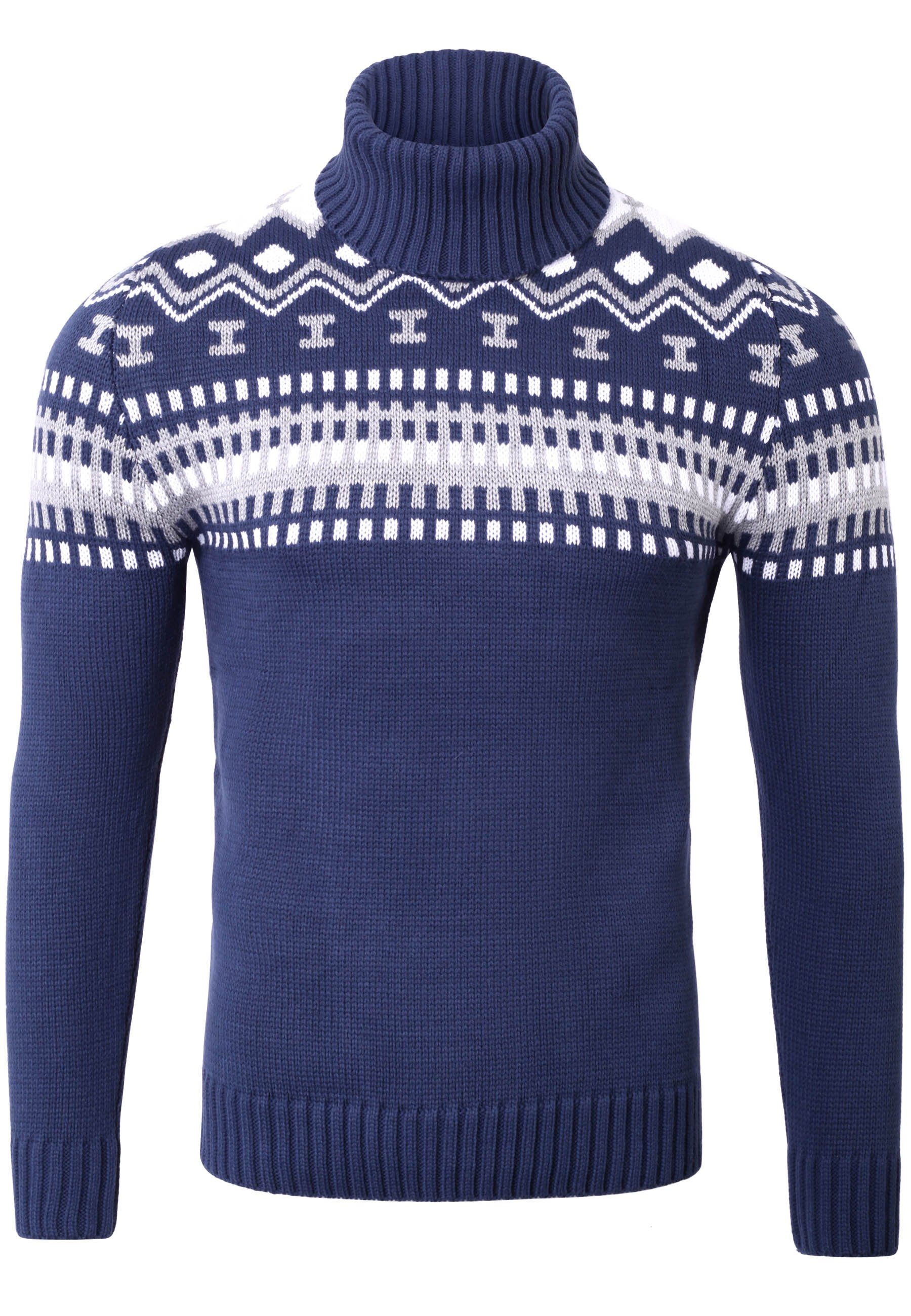 Strickpullover Reslad Rollkragenpullover Herren Grobstrick Norweger Pullover Winter