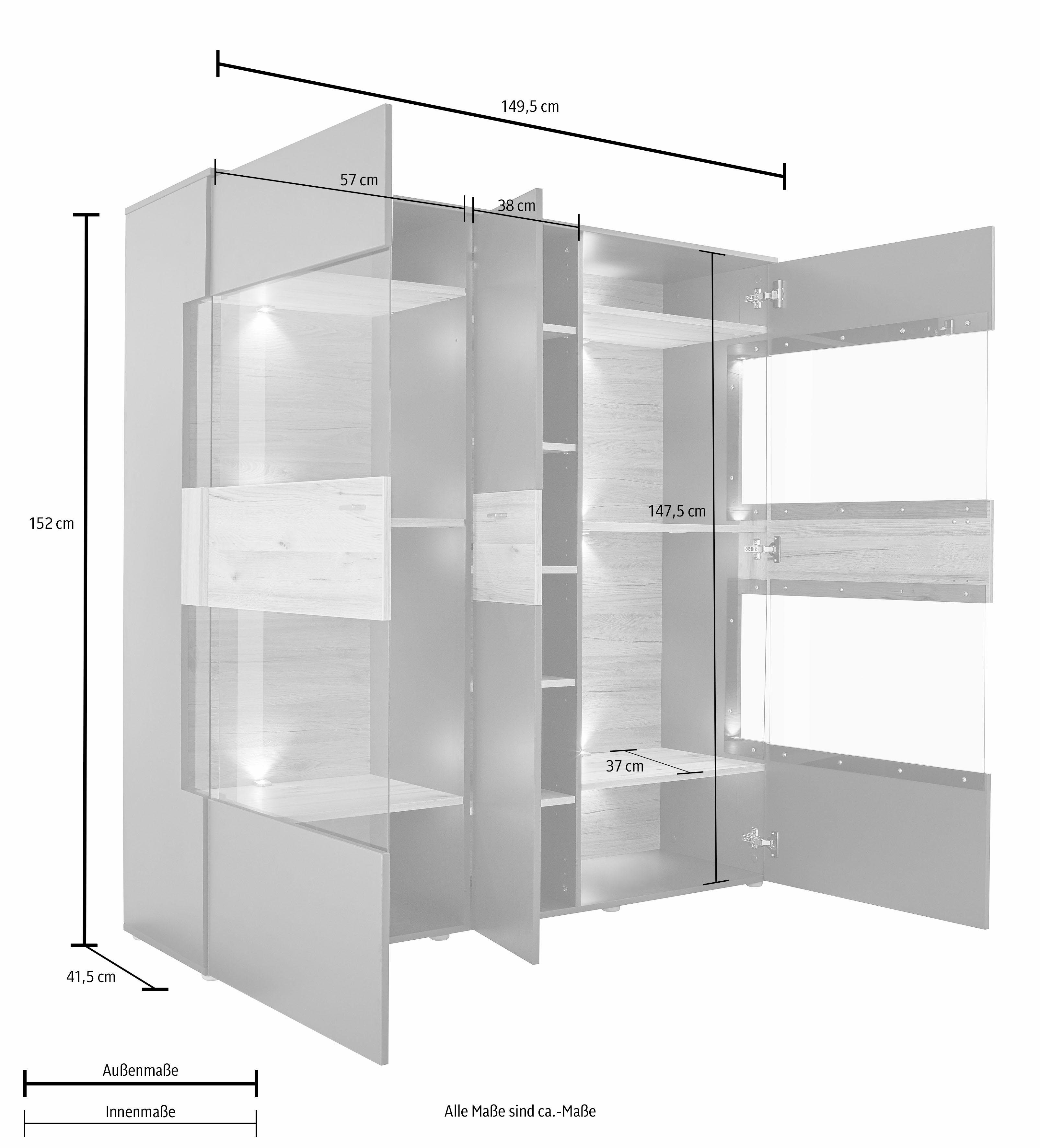 FORTE Vitrine Como Breite 152 cm, inkl. Beleuchtung
