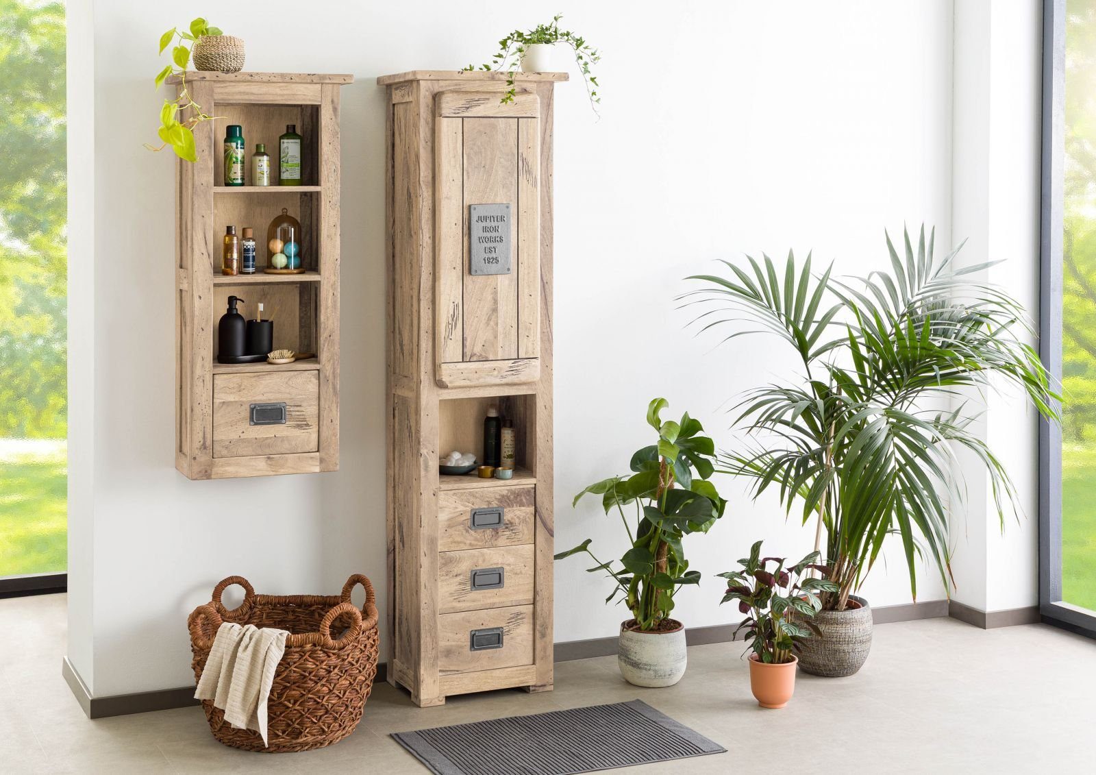 Massivmoebel24 Dreh-/Schwebetürenschrank #379 (Hochschrank Mango 50x35x195 günstig online kaufen