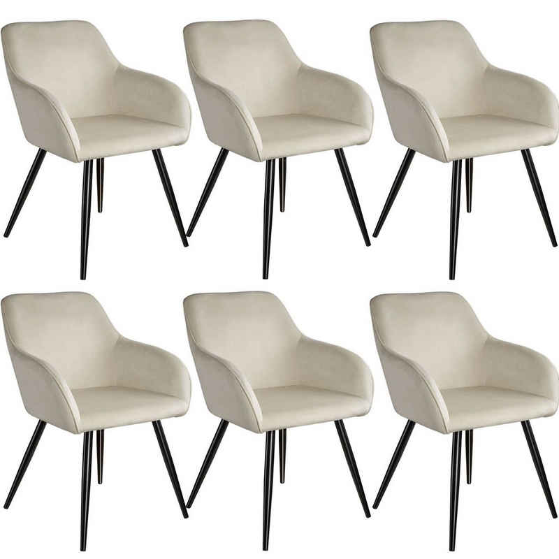 tectake Esszimmerstuhl »6er Set Stuhl Marilyn Samtoptik, schwarze« (6er Set, 6 St), gepolstert, gepolsterter Sitz