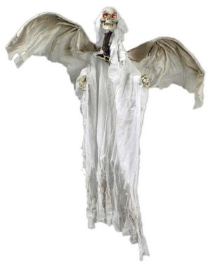Das Kostümland Dekofigur Skelett Geister Hängefigur Animiert Weiß - 110 cm, Halloween Party Dekoration mit Geräuschen und Bewegung