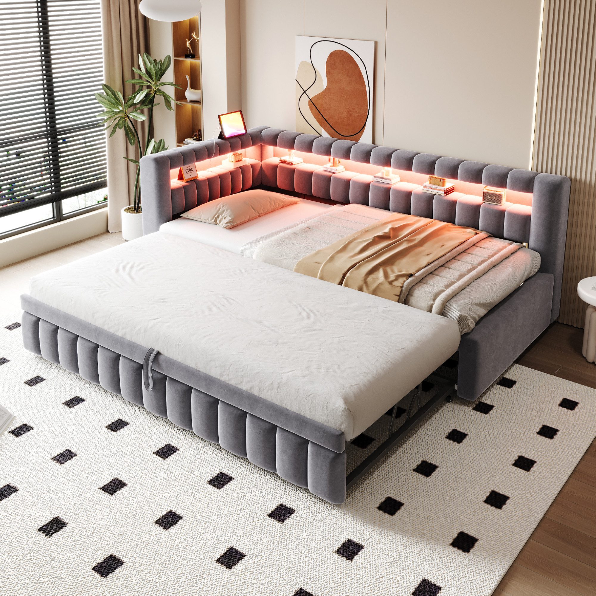 Merax Daybett mit LED-Beleuchtung und Ladeanschluss (Tagesbett Schlafsofa S günstig online kaufen