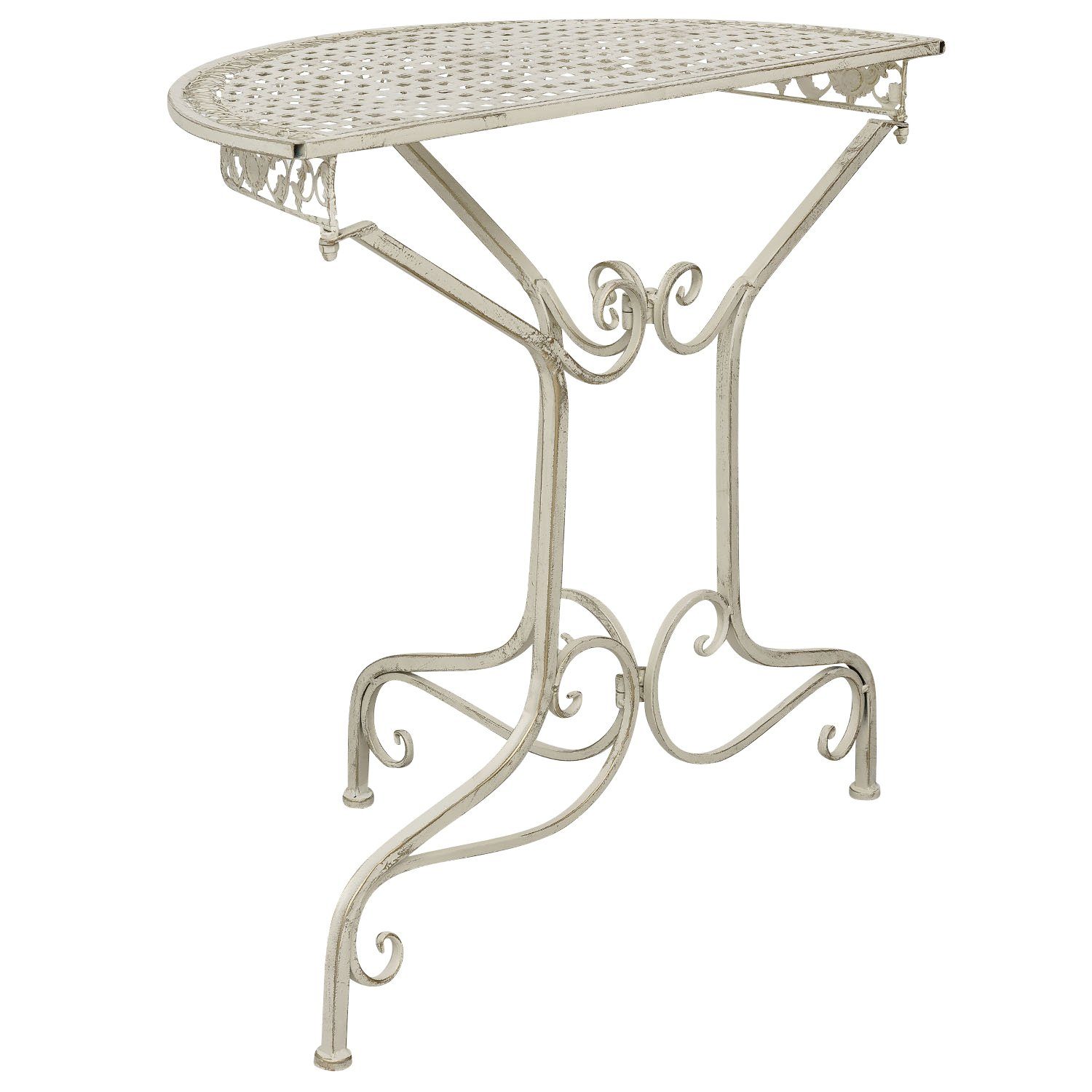 Ko Gartentisch Gartentisch halbrund Balkontisch weiss Tisch Aubaho Eisen Antik-Stil creme