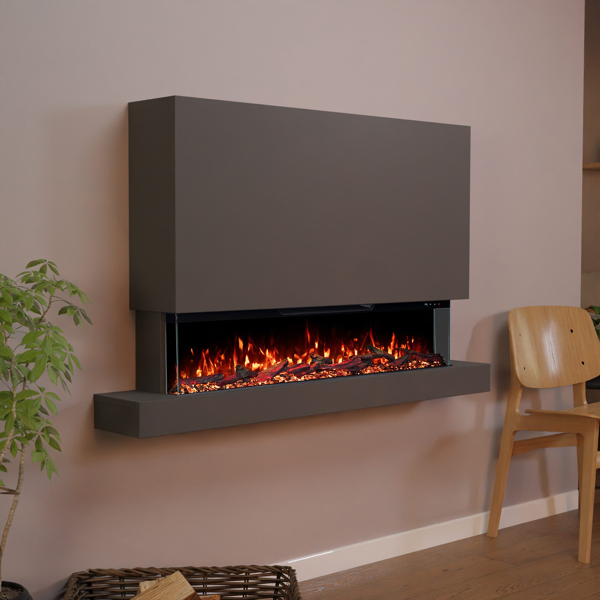 GLOW FIRE Elektrokamin Clear Wall XL Wandkamin mit 3D Feuer und Heizung (Thermostat), Elektrischer Kamin mit APP Steuerung, Heizleistung (900- 1800 W)