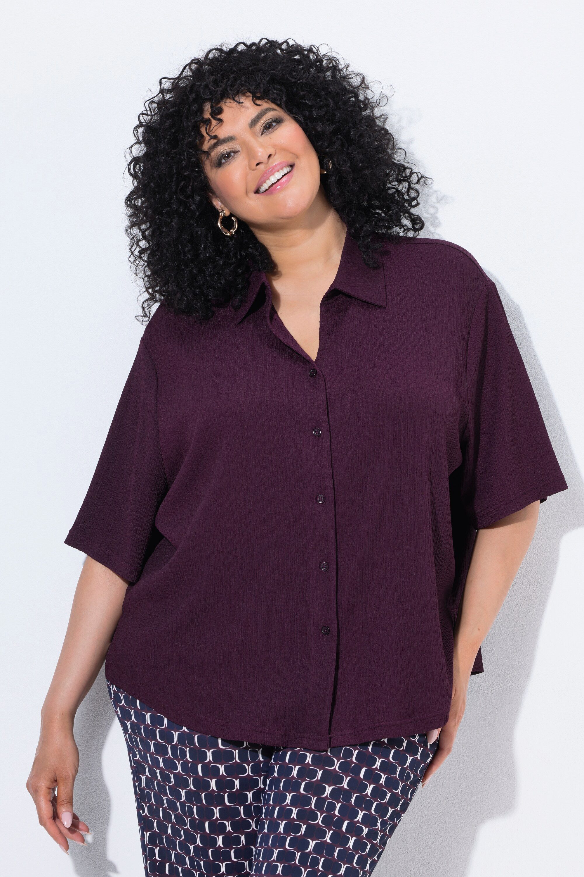 Ulla Popken Hemdbluse Bluse Struktur Hemdkragen Halbarm