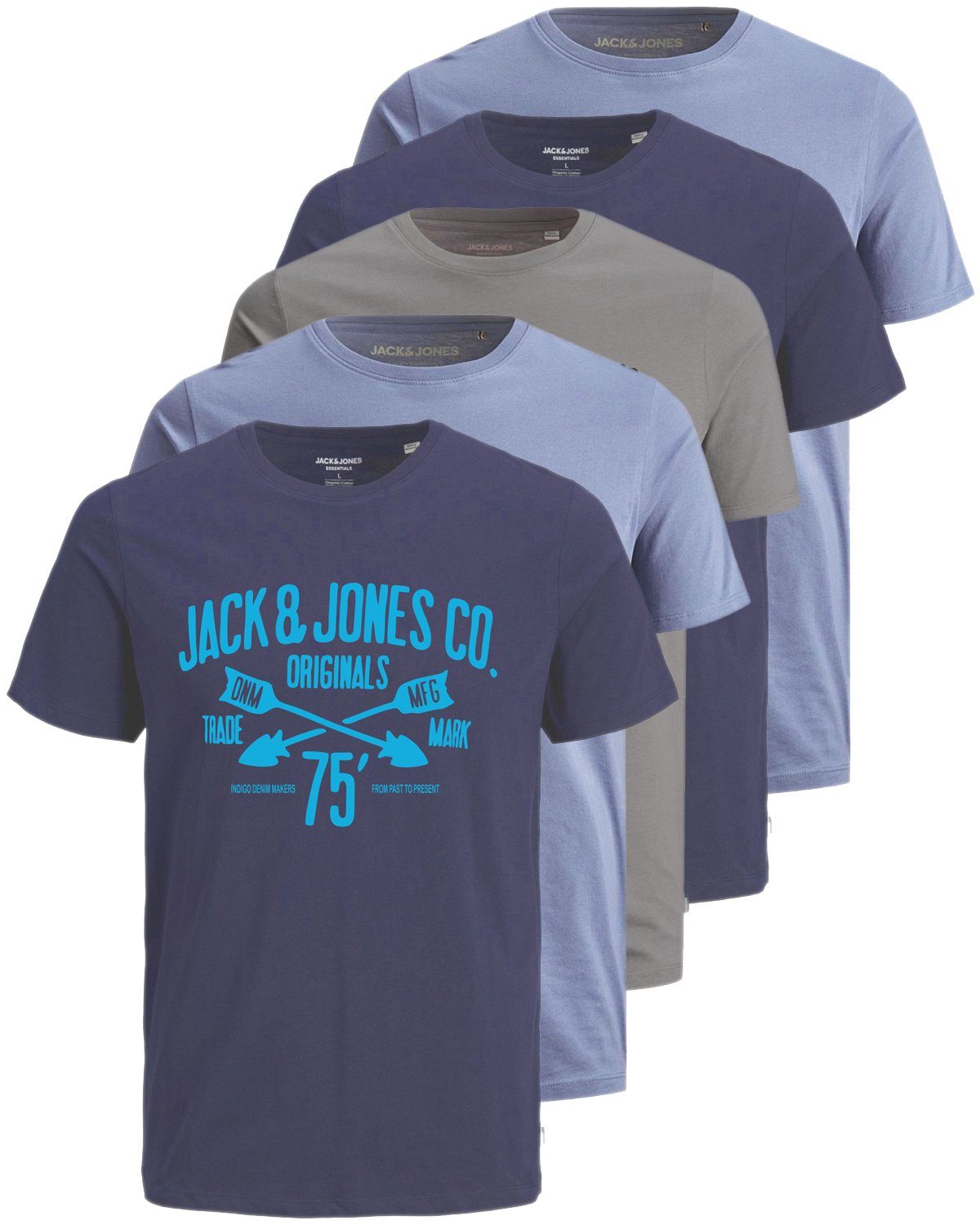 Jack & Jones Print-Shirt (Spar Set, 5er-Pack) T-Shirts mit Aufdruck aus Baumwolle