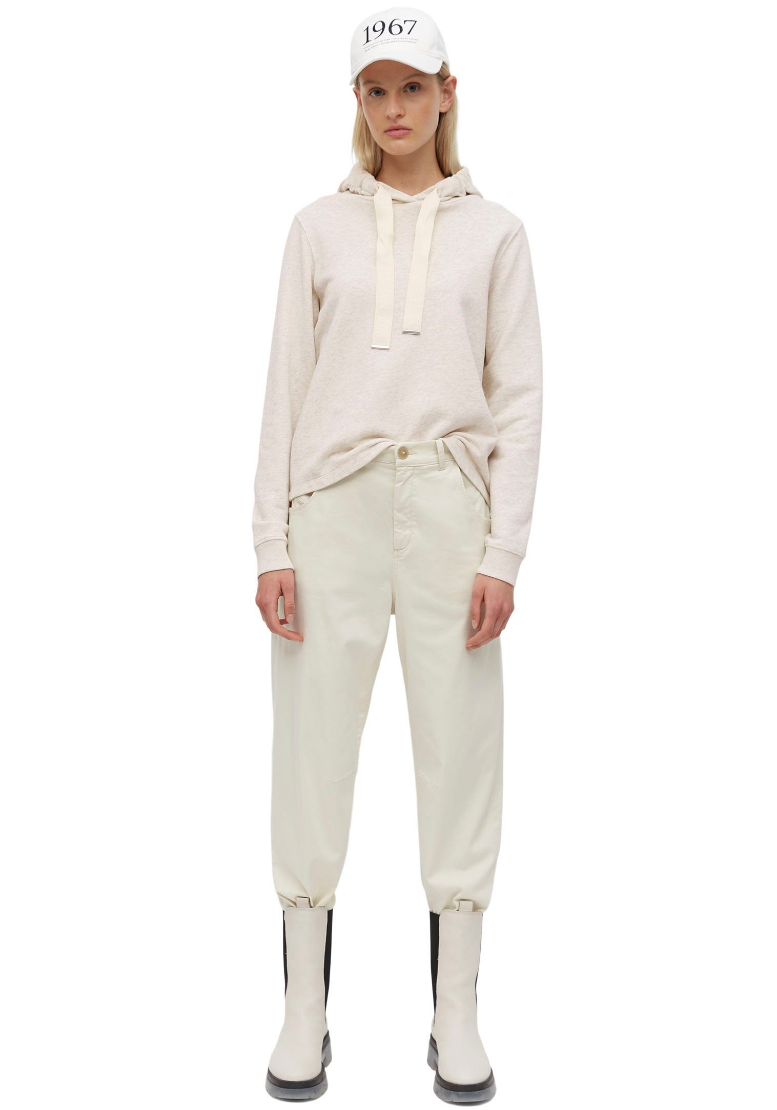 Marc O'Polo Marken-Bindeband mit breitem Kapuzensweatshirt beige-grau-meliert