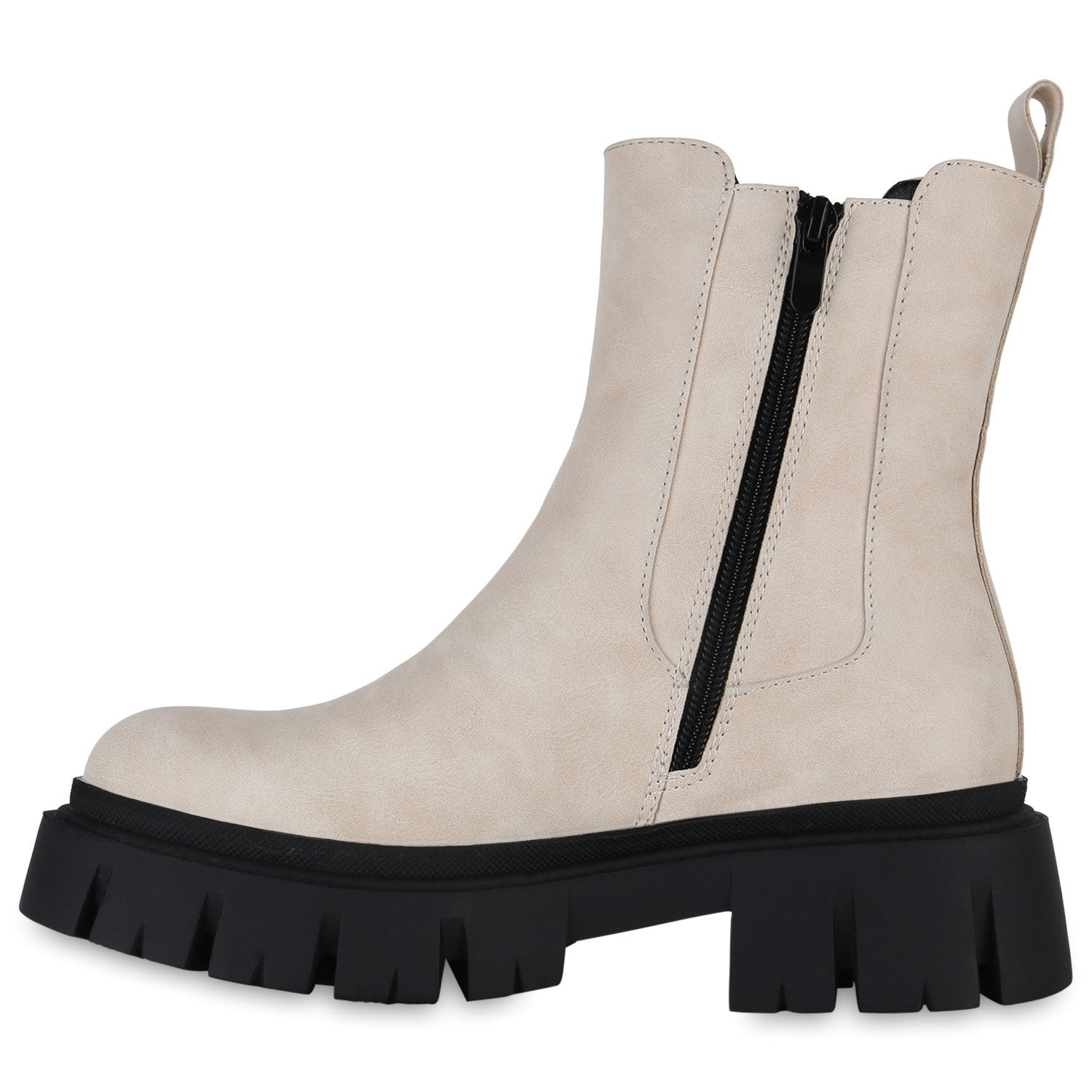 VAN HILL 839534 Plateaustiefelette Damen Plateau Boots Stiefeletten Profil-Sohle Stiefel