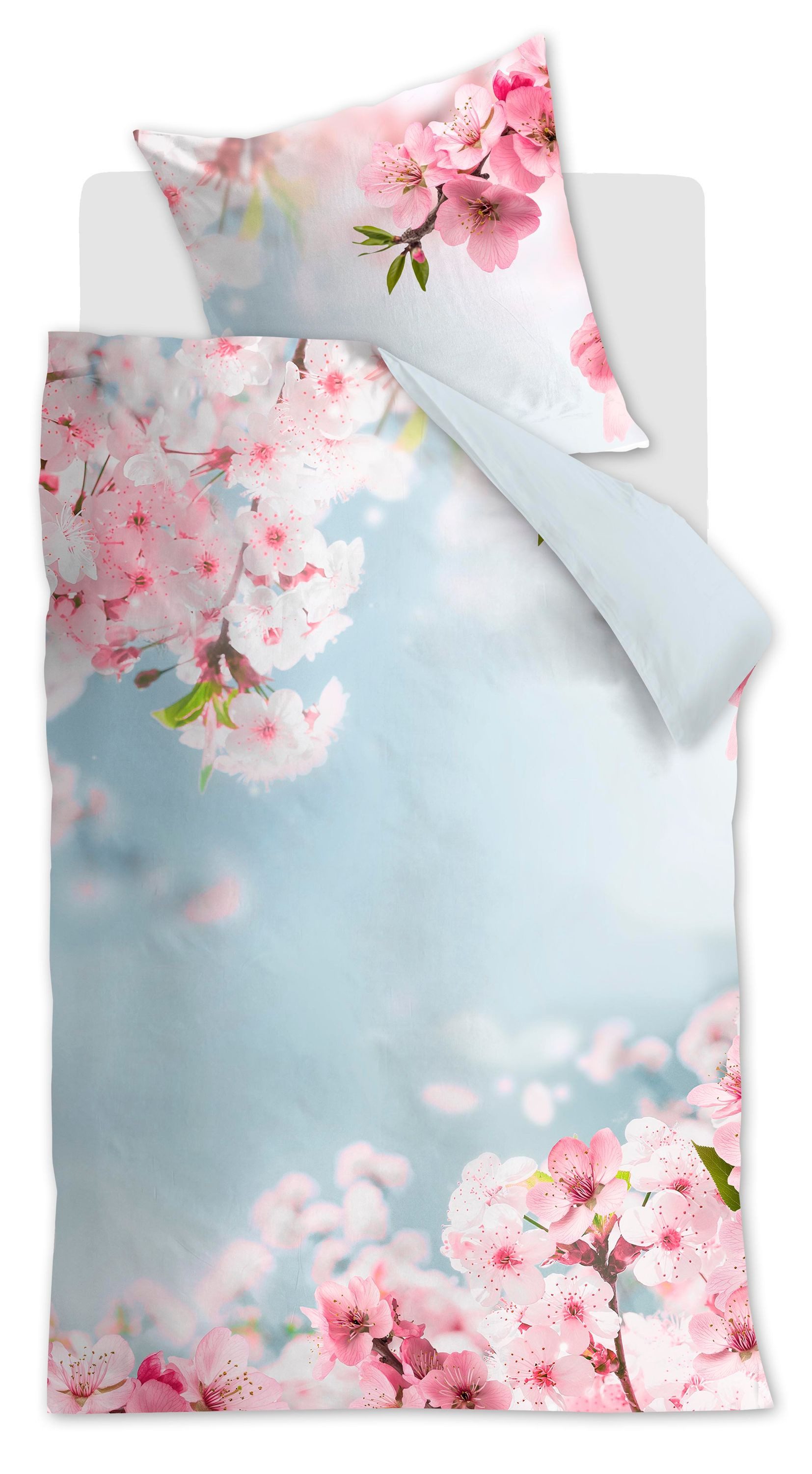 Beddinghouse Bettwäsche Ambiante, Baumwolle, rosa Blüten, blauer Himmel