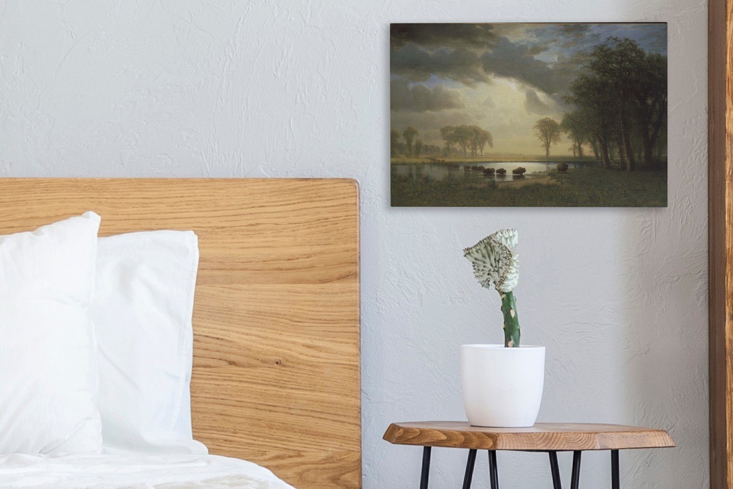OneMillionCanvasses® Leinwandbild Der Albert - Bierstadt, Leinwandbilder, (1 cm Gemälde Wanddeko, Aufhängefertig, 30x20 Wandbild Büffelpfad von St)