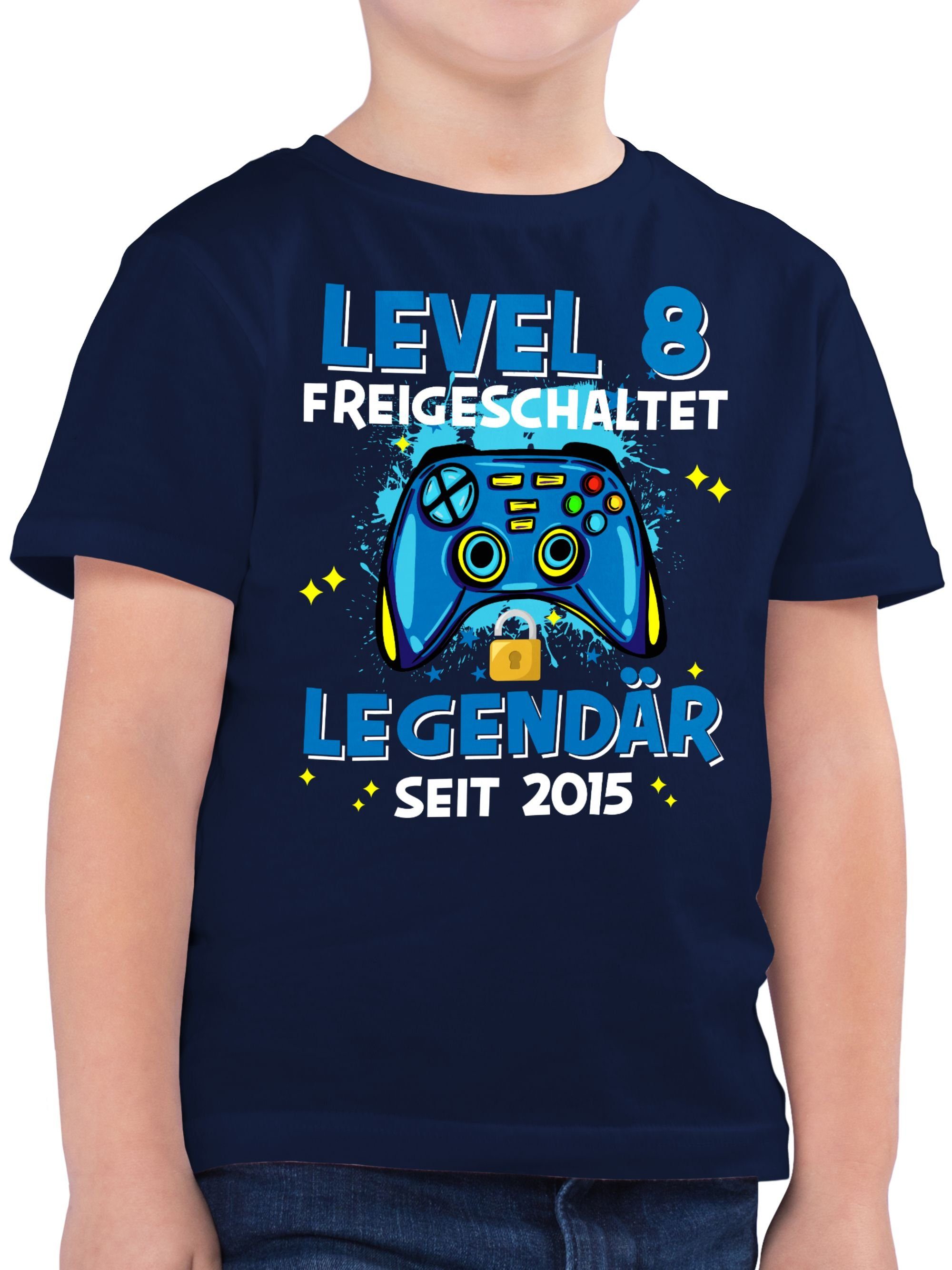 Shirtracer T-Shirt Level 8 freigeschaltet 02 8. Dunkelblau seit Geburtstag Legendär 2015