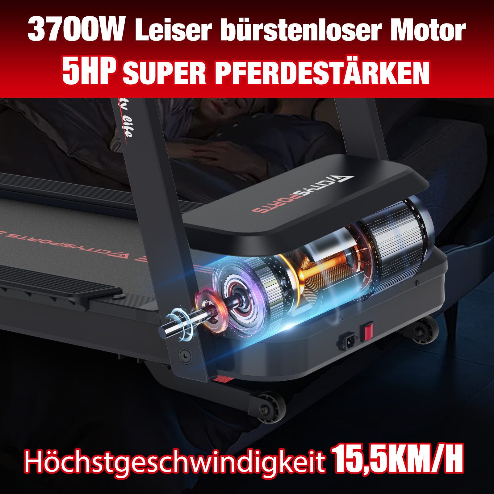 CITYSPORTS Laufband Laufband für zu Hause, Elektrischer Winkellift 15 St. mit Bosch motor, Mit Puls Max Tragfähigkeit 200kg, 3700W Motor Walking-Jogging-Pad