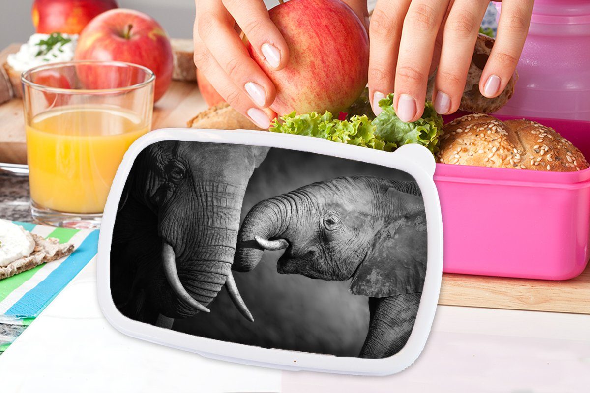 MuchoWow Lunchbox Wildtiere - Elefant Brotbox Mädchen, Kunststoff, für Kinder, Brotdose Porträt, Snackbox, rosa - - Erwachsene, Schwarz Kunststoff Weiß - (2-tlg)