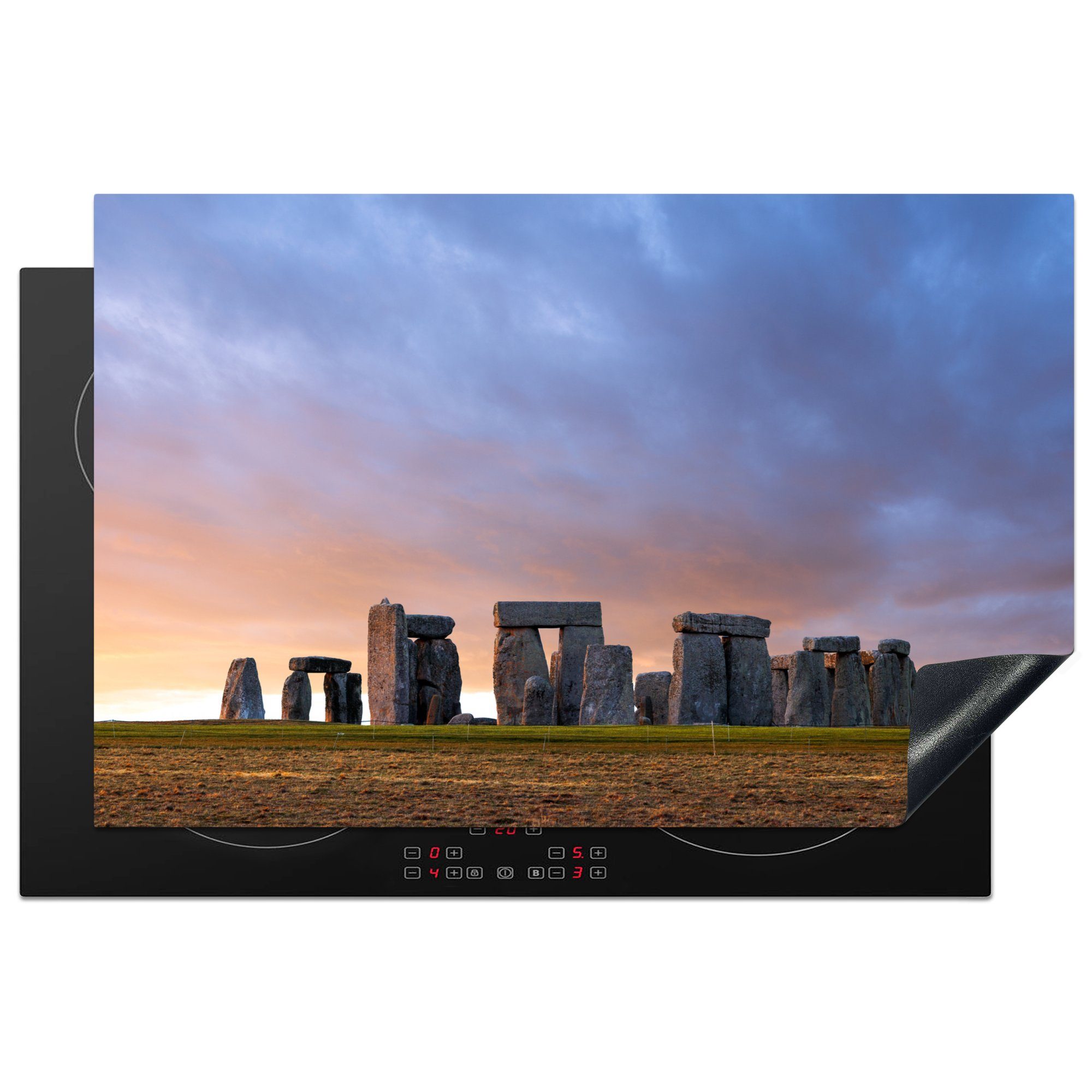 MuchoWow Herdblende-/Abdeckplatte Einzigartiger lila Himmel über Stonehenge in England, Vinyl, (1 tlg), 81x52 cm, Induktionskochfeld Schutz für die küche, Ceranfeldabdeckung