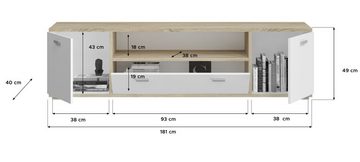 xonox.home Lowboard Cosmo (TV Unterschrank in weiß mit Sonoma Eiche, 180 cm), viel Stauraum, Soft-Close