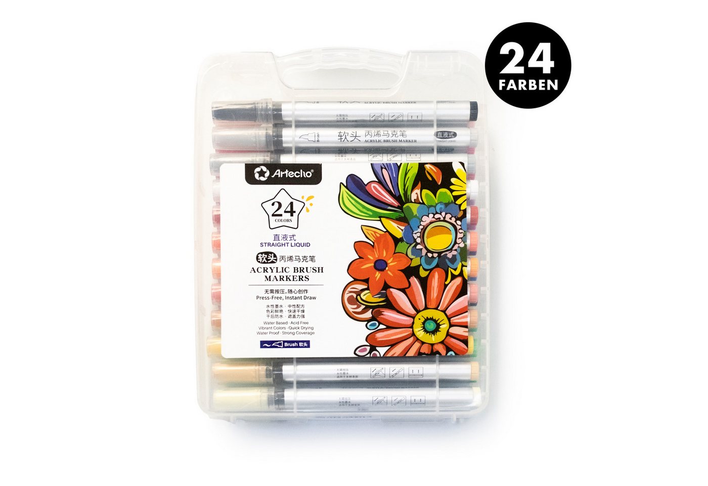 Artecho Marker Acrylstifte Set – 24 / 48 Farben, Direktflüssig & Wasserfest, (Acrylmarker), Acrylmalstifte für Stein, Holz, Leinwand, Glas, DIY & Kunstprojekte