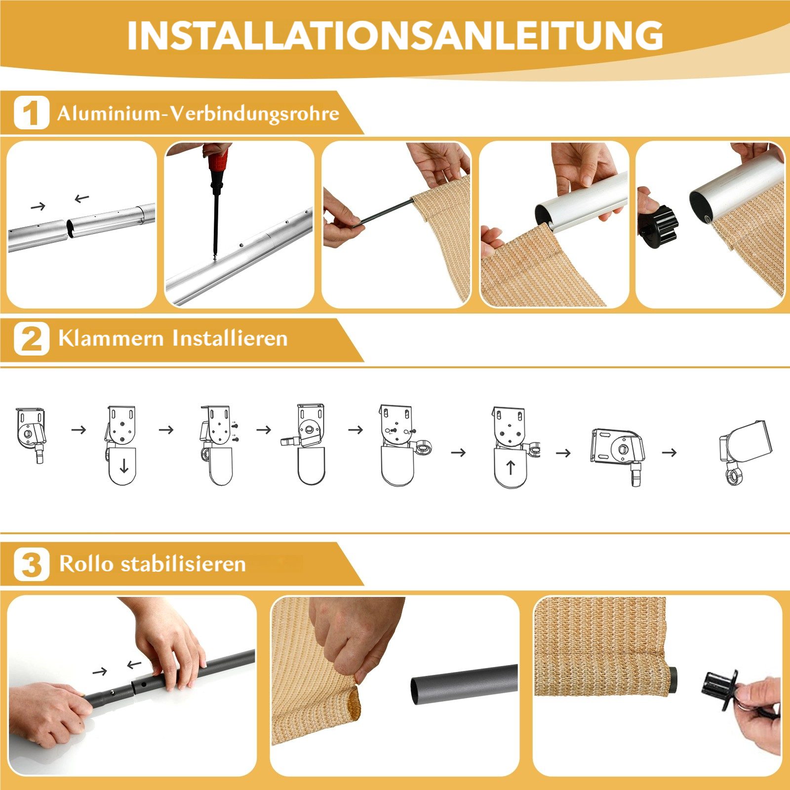 TLGREEN Senkrechtmarkise Vertikalmarkise,HDPE-Schattentuch (für Terrassenpergola,Balkonmarkise, 1-St., Aluminiumrohr mit kabelloser Kurbelbedienung) für Balkon, – Bild 4 von 5