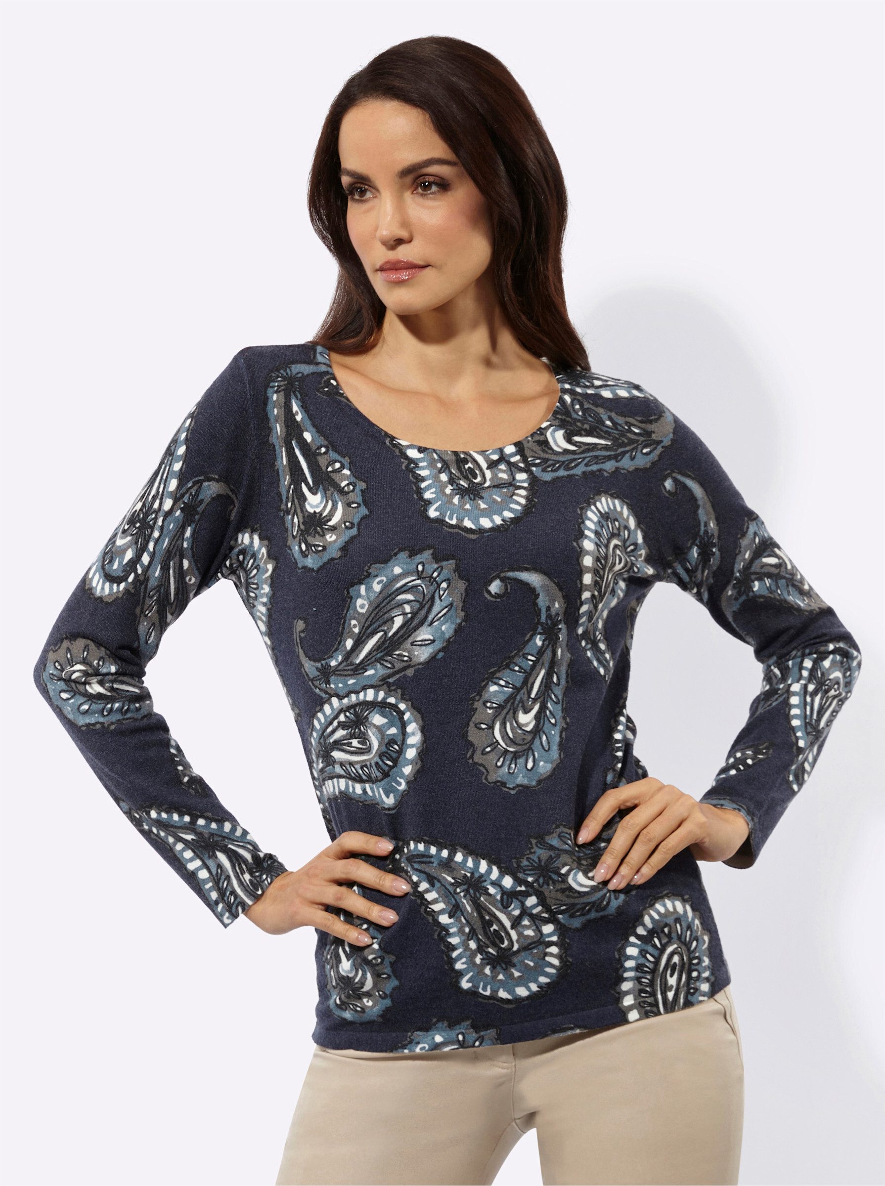 creation L Strickpullover Druck-Pullover Langarm Jersey